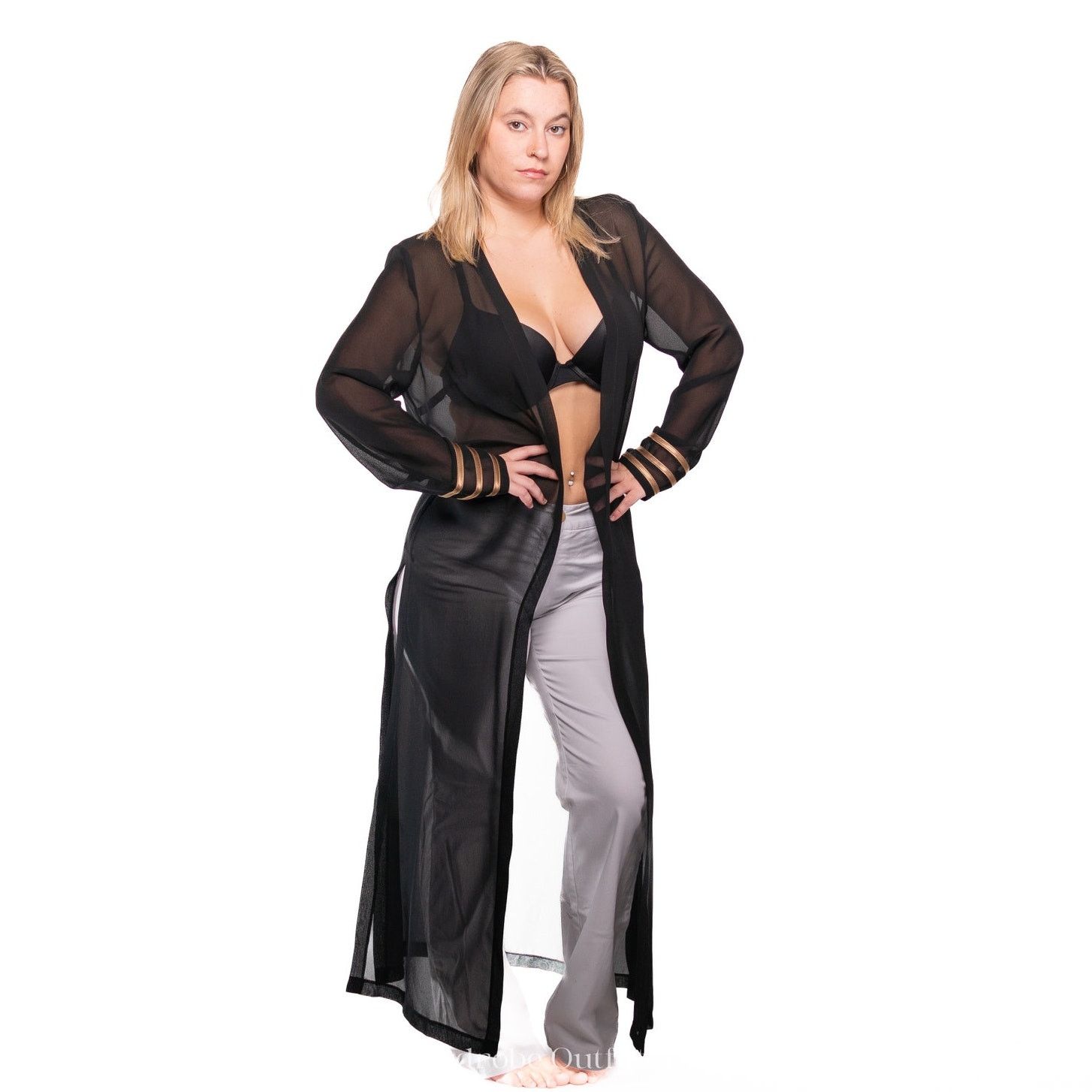 Joseph Ribkoff Vintage 80s Joseph Ribkoff Couture Black Sheer Duster Size ONE SIZE - 3 Thumbnail