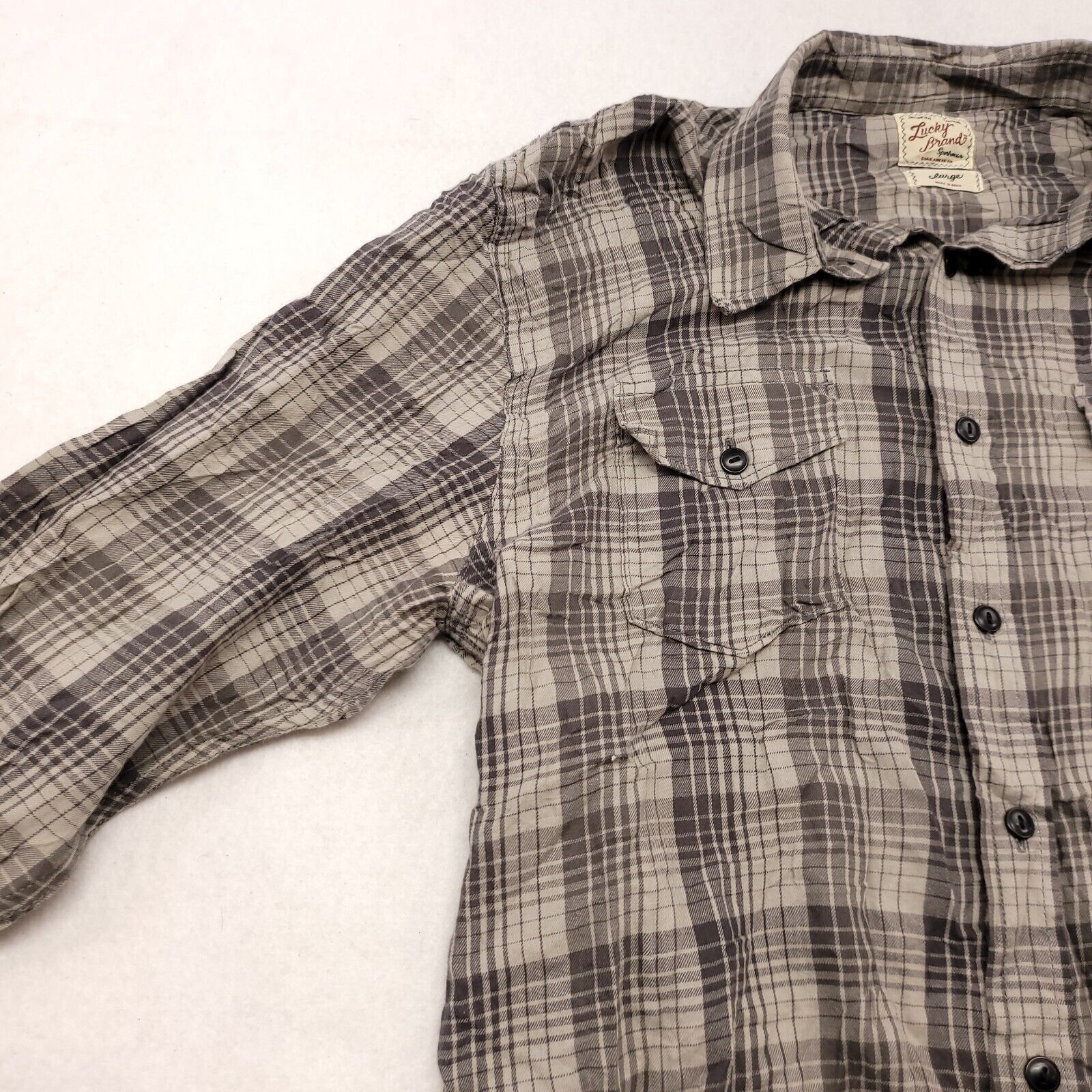 Lucky Brand Lucky Brand Madras Flannel Button Up Shirt Mens Size L Gray Size US L / EU 52-54 / 3 - 4 Thumbnail