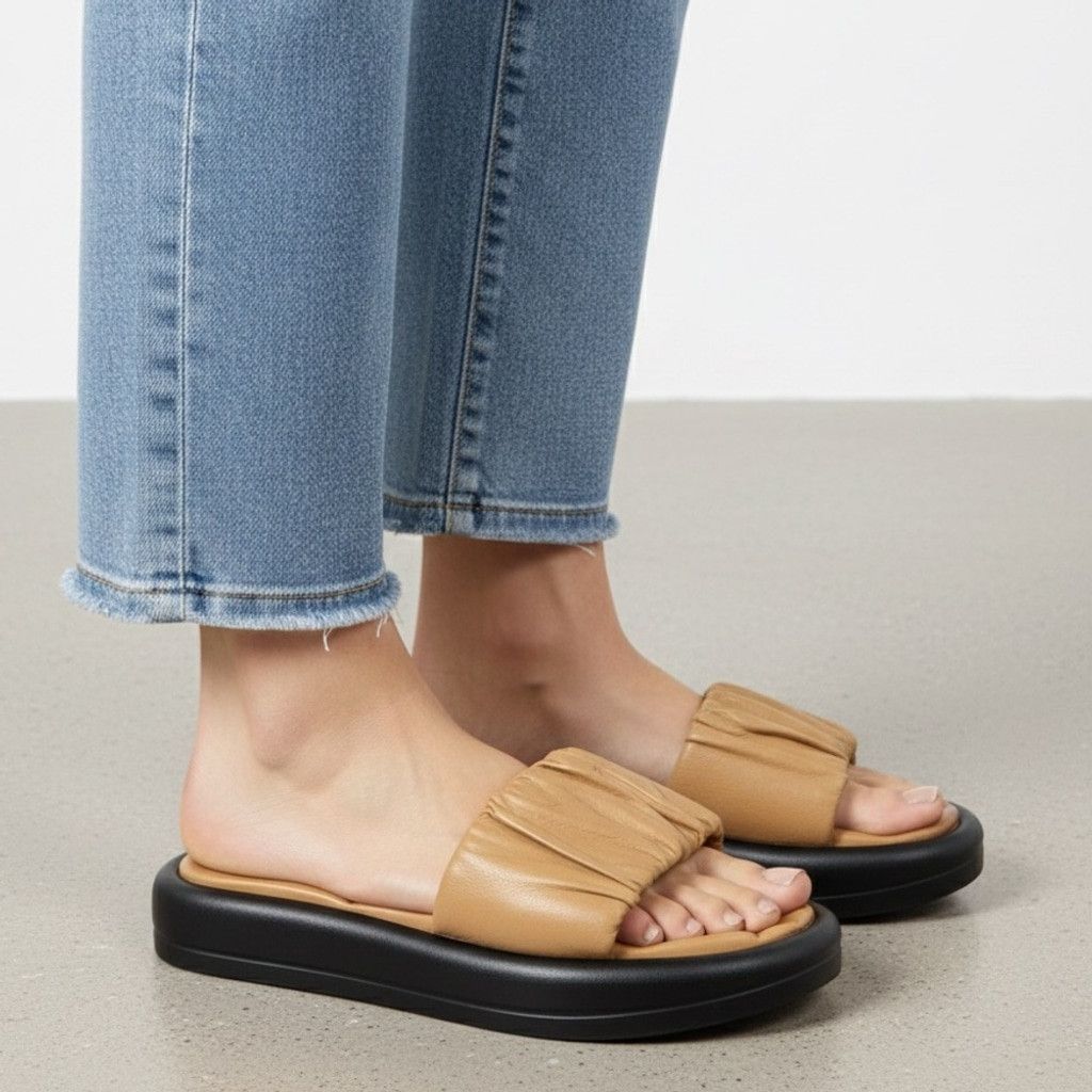 Other NEW Unity in Diversity Tan Scrunch Leather Slide Sandal US 7 Size US 7 / IT 37 - 1 Thumbnail