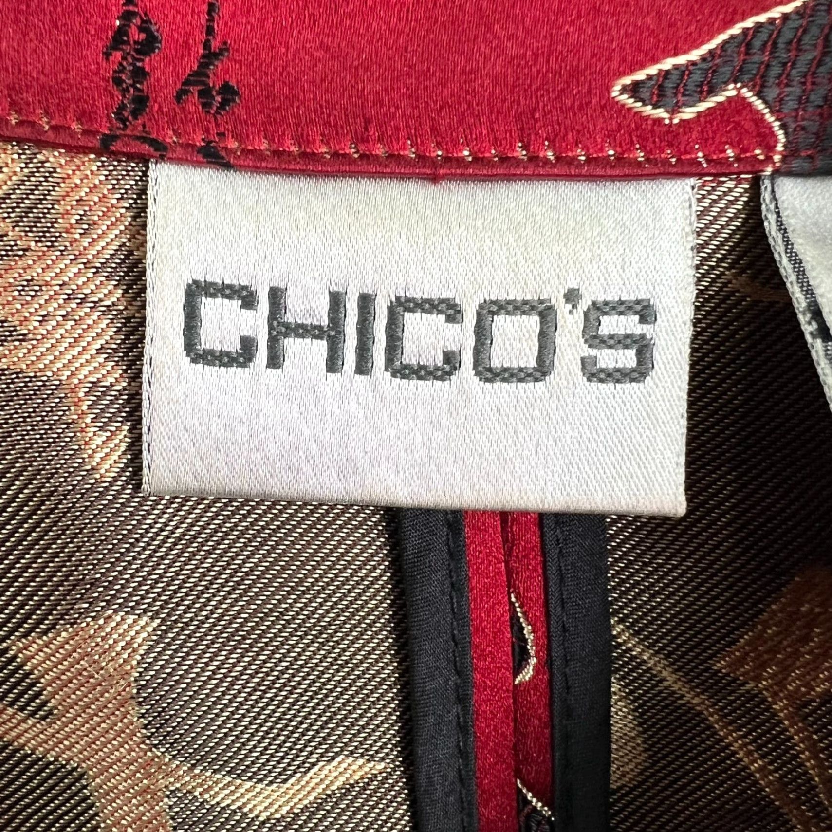 Vintage Chico's Silk Blend Asian Design Blazer Kimono Jacket Women’s L Red Satin Writing Size L / US 10 / IT 46 - 5 Thumbnail