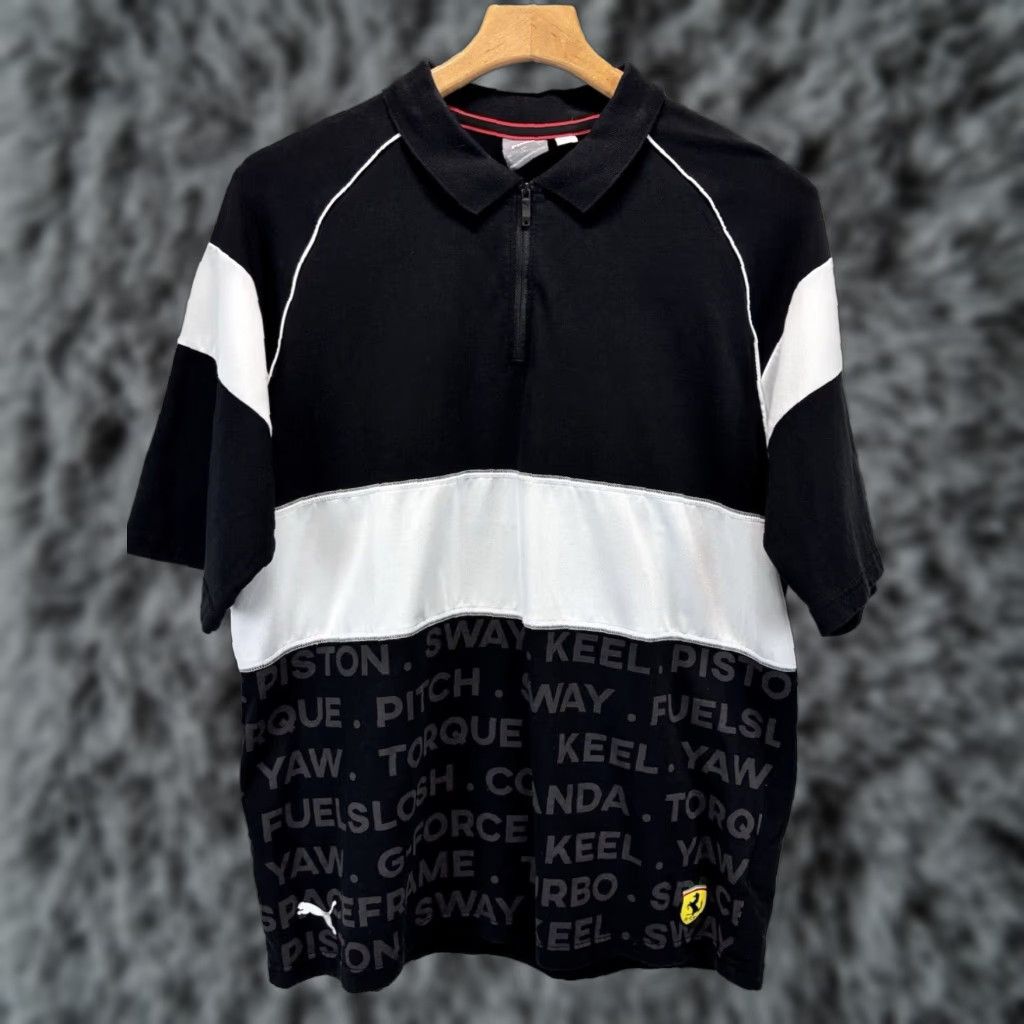 Puma PUMA X Ferrari Polo Shirt Mens Large Black White Zip Short Sleeve Size US L / EU 52-54 / 3 - 1 Thumbnail