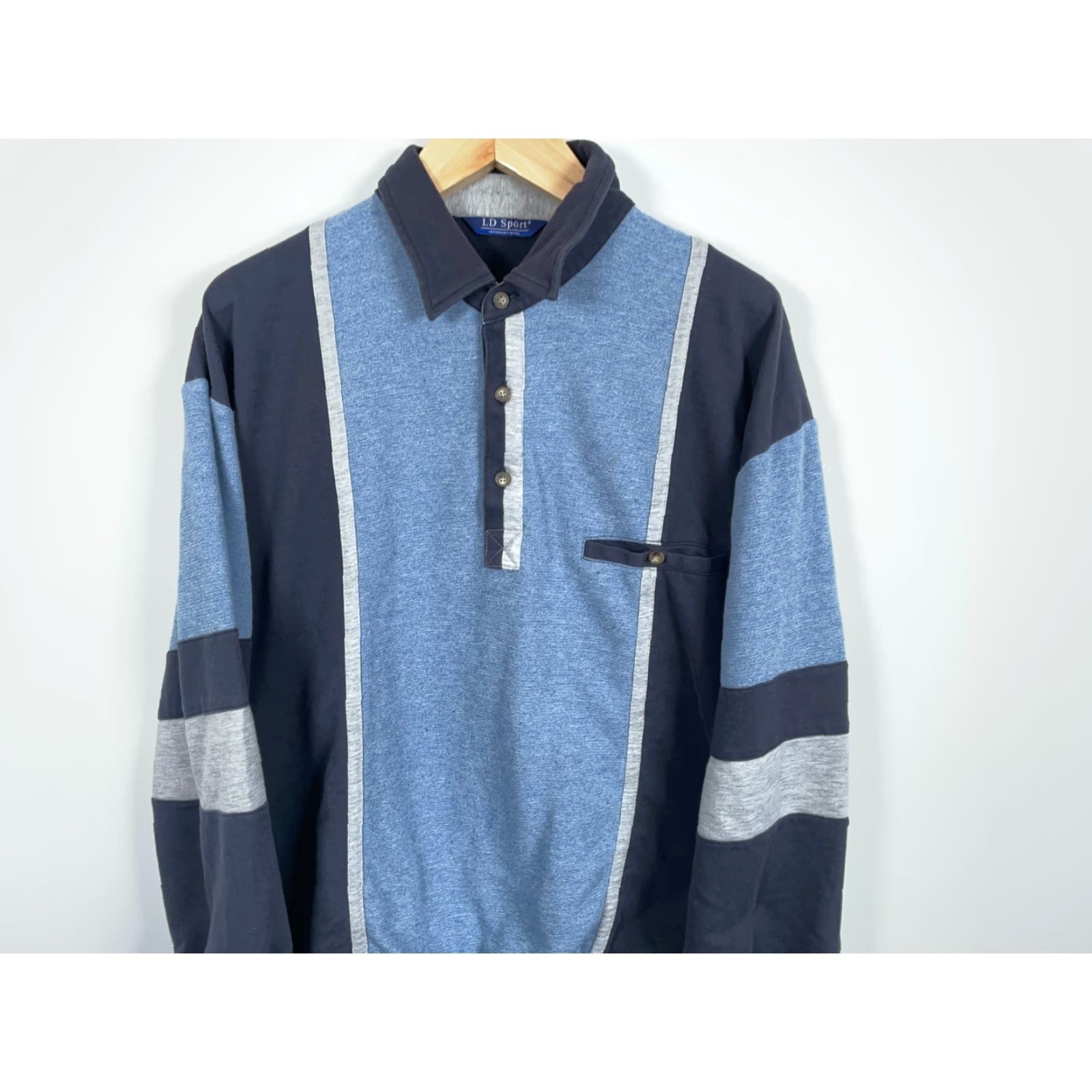 Vintage VINTAGE LD Sport International Polo Shirt Mens 2XL XL Striped Long Sleeve Beige Blue 90s 80s Dad Retro Heavyweight Casual Shirt Size US XL / EU 56 / 4 - 4 Thumbnail