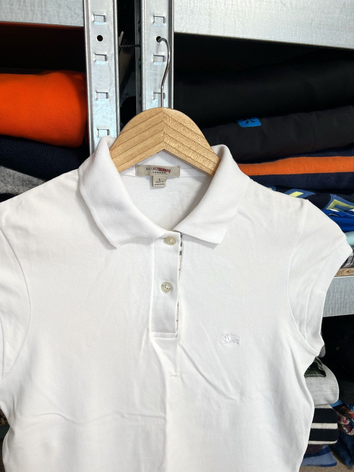 Burberry × Vintage Burberry Women’s Crop Top Short Sleeve Polo Shirt Size L Size L / US 10 / IT 46 - 2 Thumbnail