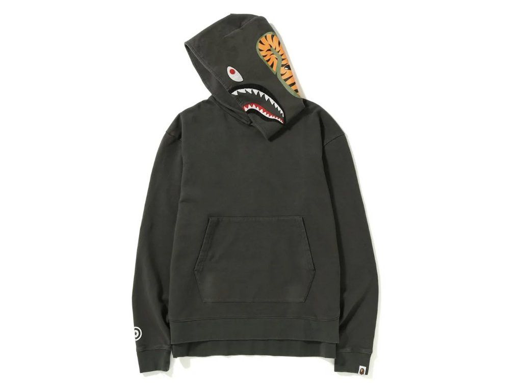 image of Bape Vintage Wash Shark Wide Pullover Hoodie in Charcoal, Men's (Size Small)