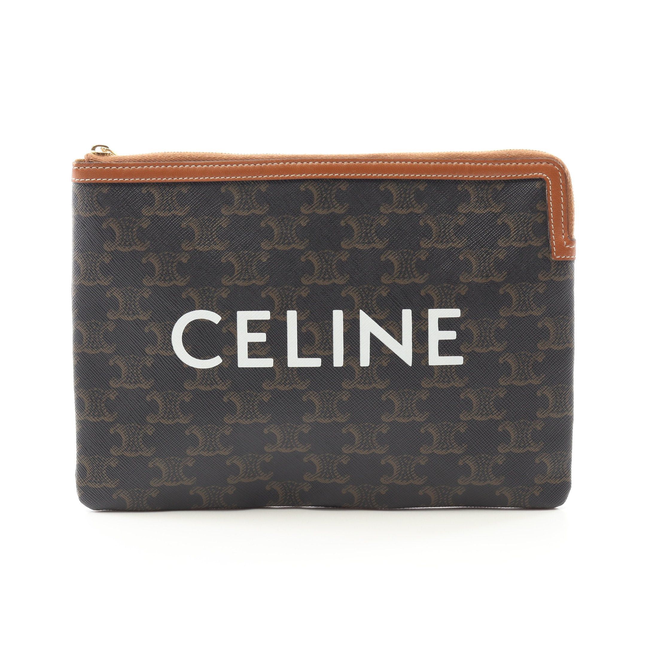 Celine Celine Triomphe Pouch Leather Black Brown Size ONE SIZE - 1 Thumbnail