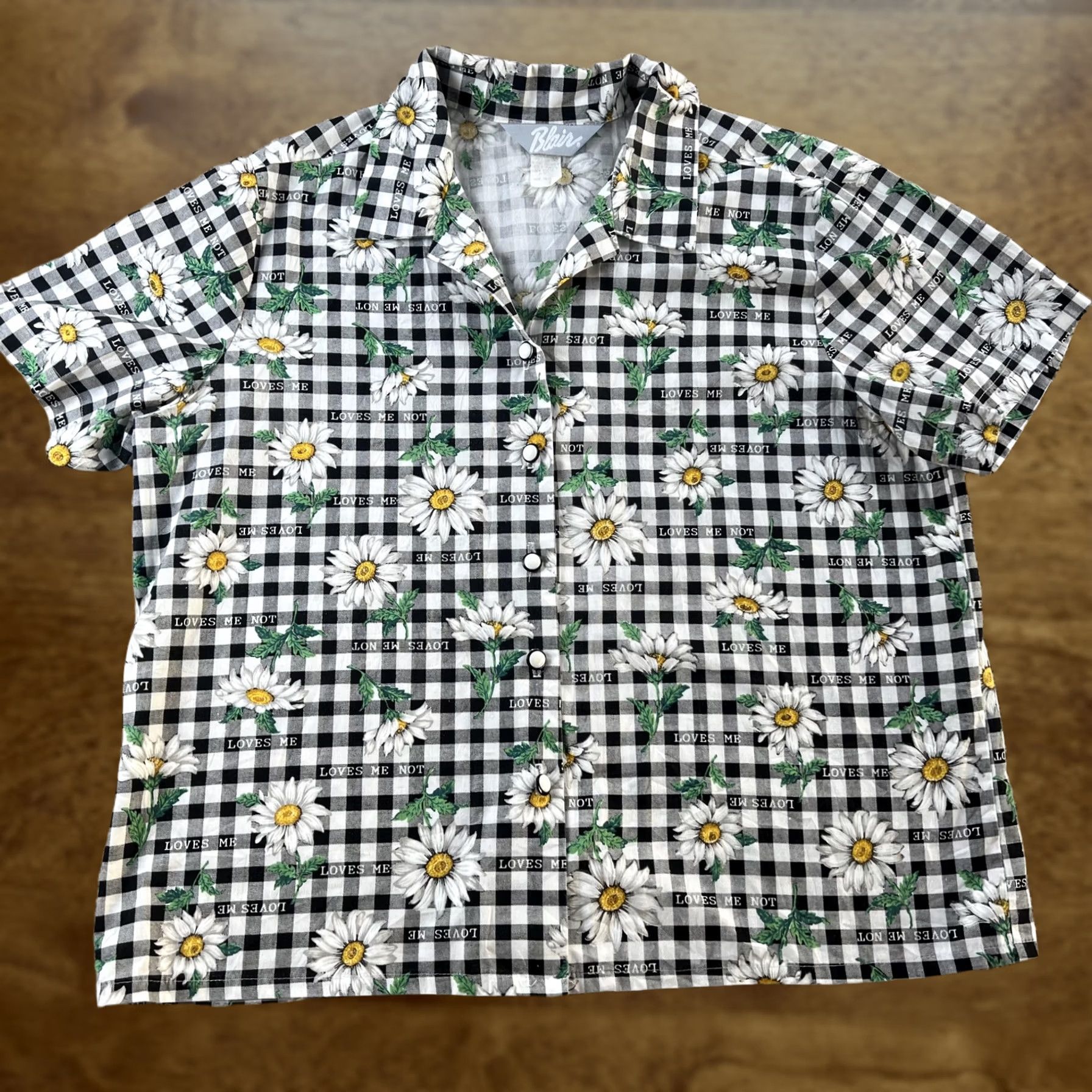 Blair VINTAGE Blair Button Up Shirt Womens Large Black Gingham Daisy Short Sleeve Size L / US 10 / IT 46 - 1 Thumbnail