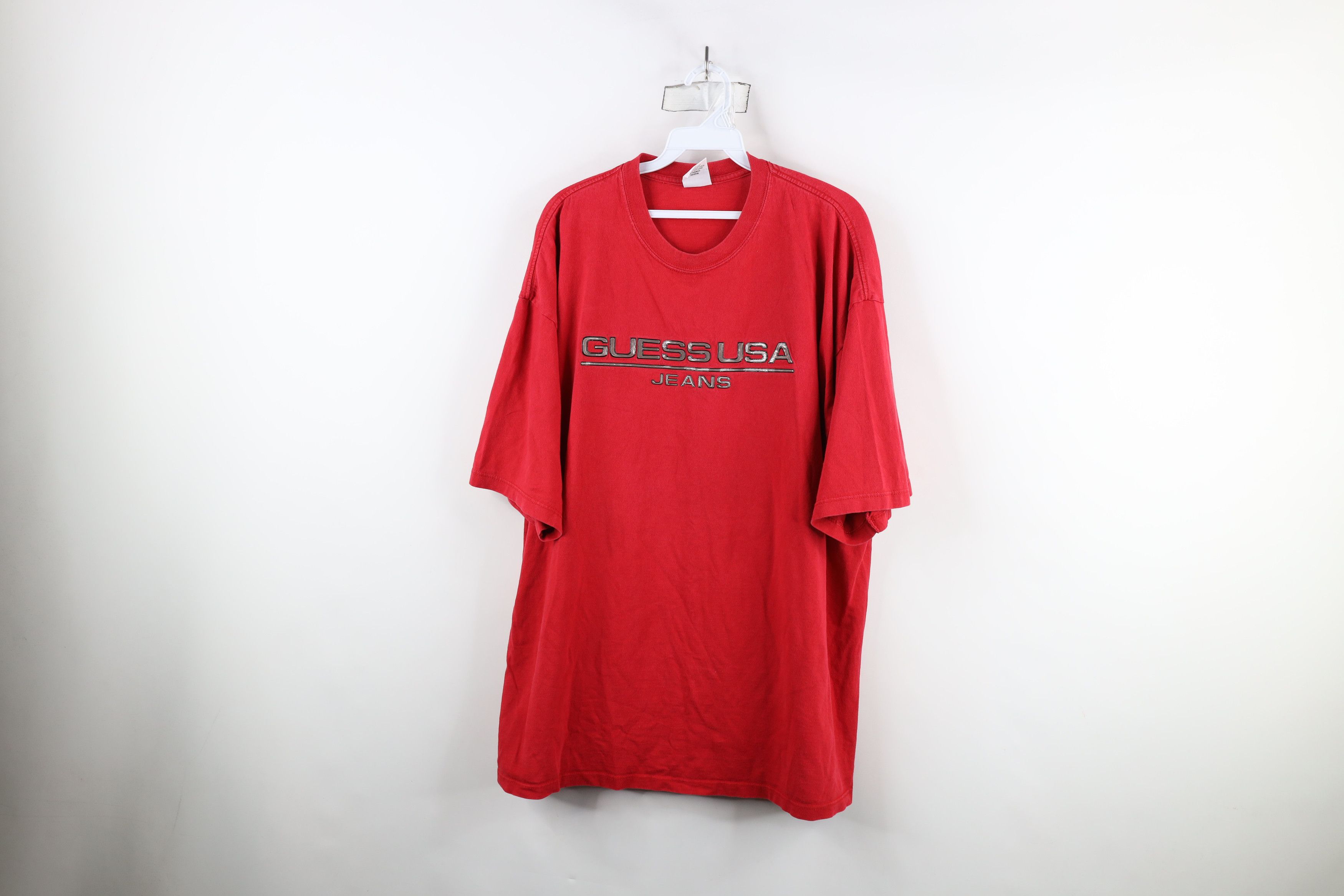 Guess × Vintage Vintage 90s Guess Spell Out Bubble Letter T-Shirt Red USA Size US XXL / EU 58 / 5 - 1 Thumbnail