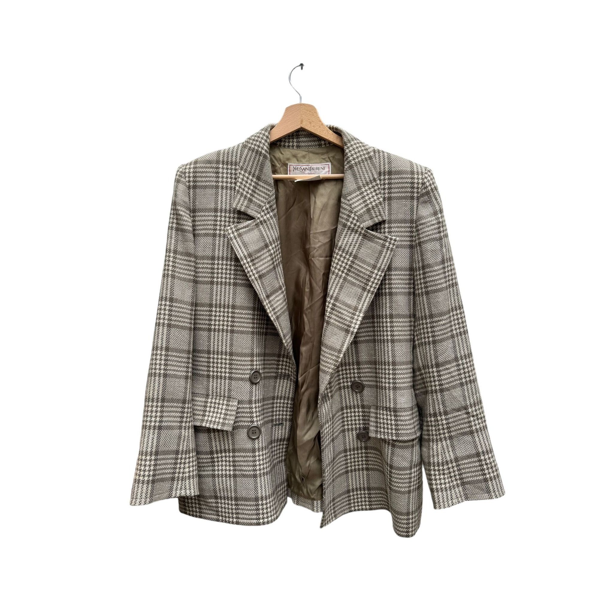 image of YVES Saint Laurent Ss 1987 Vintage Beige Tweed Suit, Women's (Size Large)