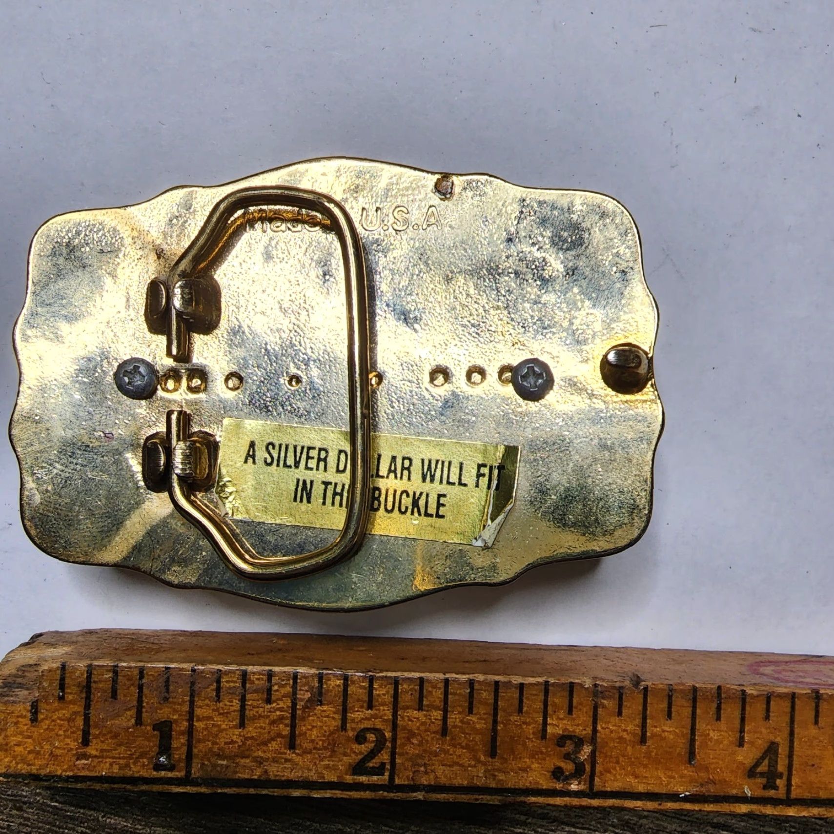 Vintage VINTAGE Belt Buckle Square Dance Gold Flakes Real Gold Vintage Gold-Leaf Buckle 60s 70s 80s Preowned Mens Womens Accessories Size ONE SIZE - 4 Thumbnail