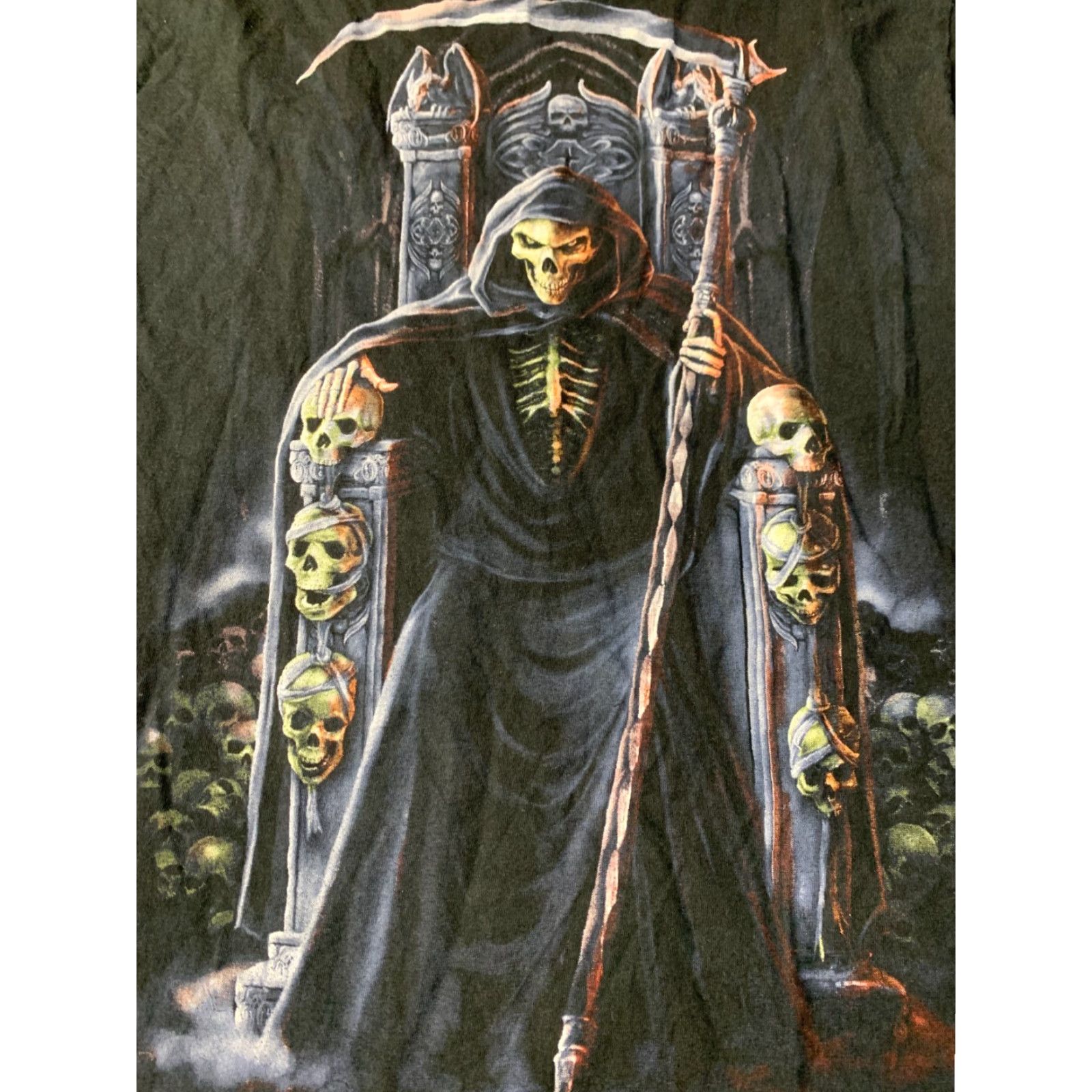 Vintage GRIM REAPER SHIRT Men XS? -> GRIM REAPER Shirt Adult M Black 100% Cotton Spiral Print Grim Reaper on the throne 2010s Vintage No Size US M / EU 48-50 / 2 - 4 Thumbnail