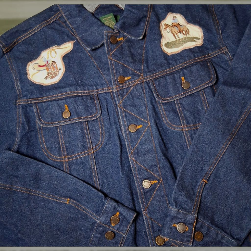 Vintage VINTAGE Scandia Woods Jean Jacket Men XL Western Wear Trucker Style Denim Blue Cowboy Ranch Upcycled Patchwork Pockets Collared Short Jacket Size US 36 / EU 52 - 1 Thumbnail