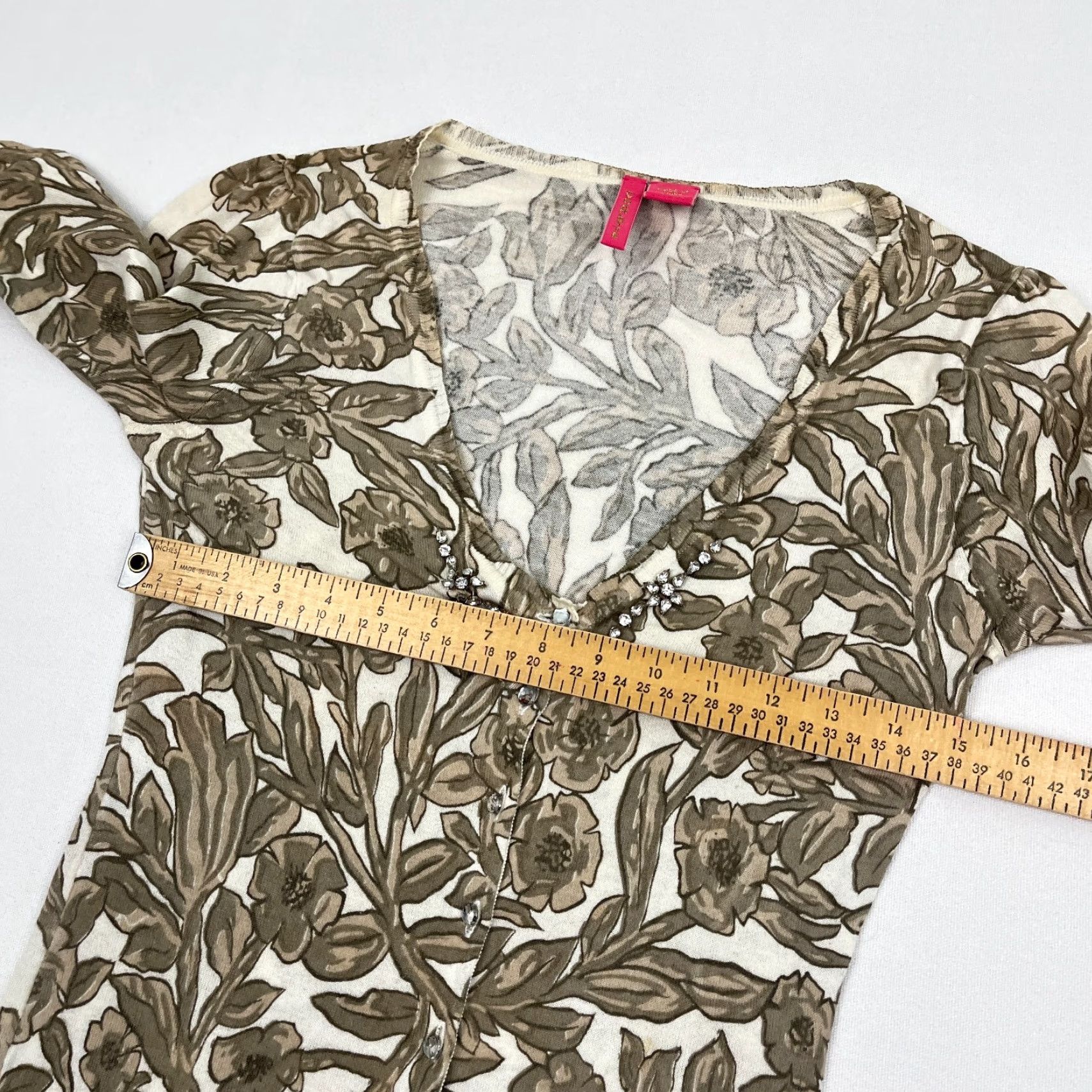 Vintage Charlotte Tarantola Cardigan Sweater Womens S Brown White Floral Jeweled Blouse Size S / US 4 / IT 40 - 5 Thumbnail