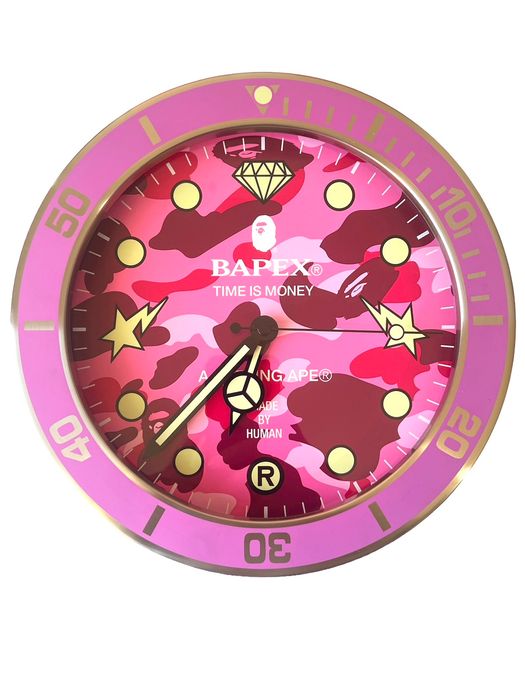 Bape 🔥 BAPE WALL CLOCK ABC CAMO PINK BAPEX glow in the dark | Grailed