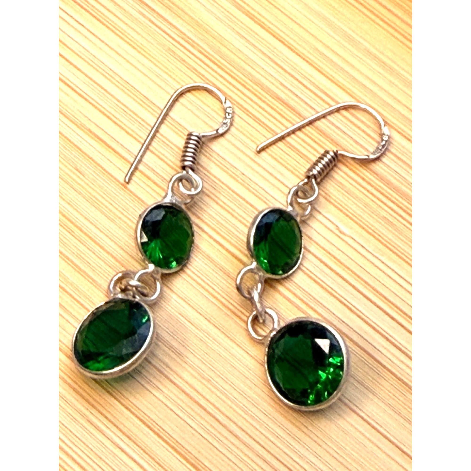 Other Sterling Silver Green Crystal Drop Earrings Size ONE SIZE - 2 Thumbnail