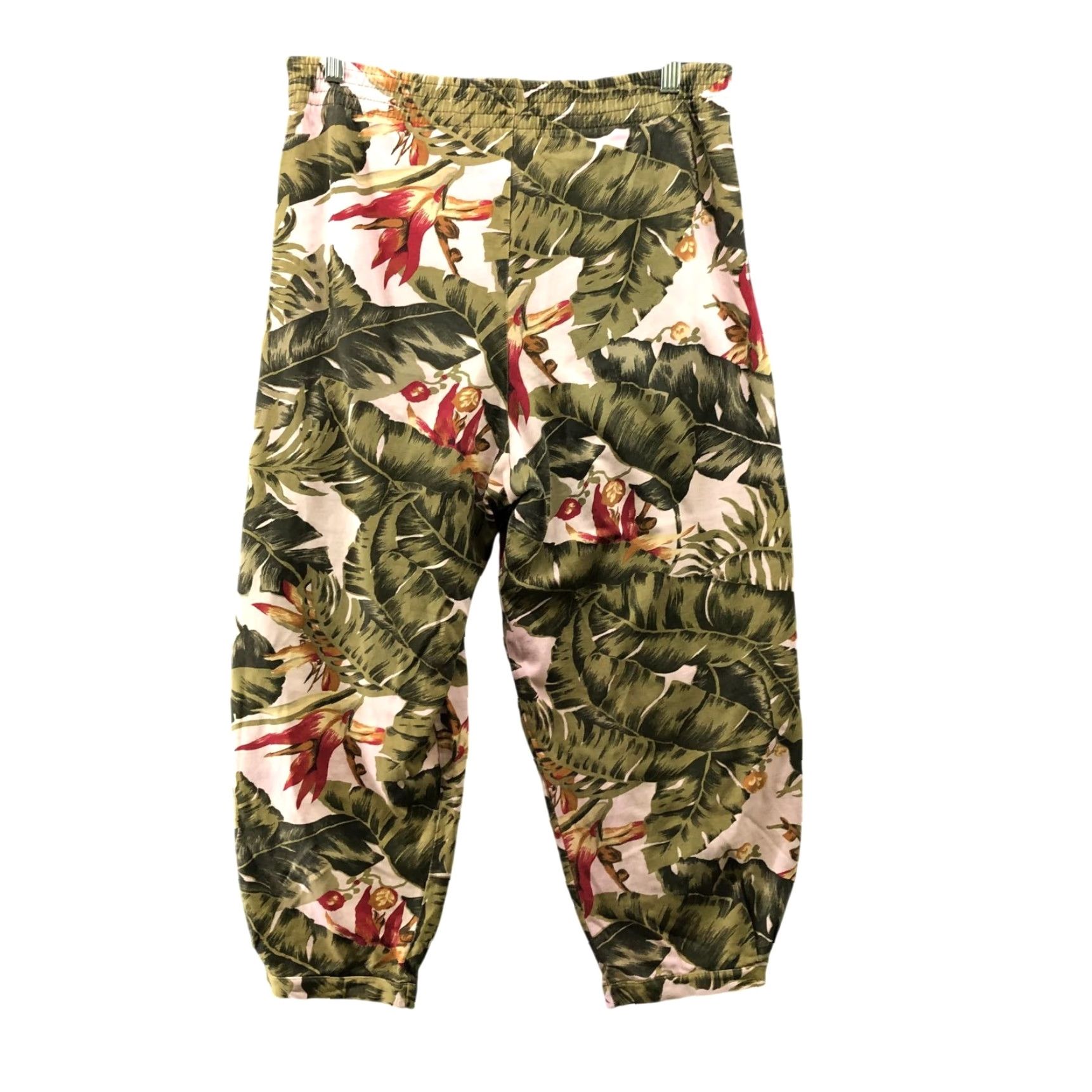 Liz Claiborne VINTAGE Liz Claiborne Pants Womens M High Waisted Pleated Crop Wide-Leg Casual Cropped Floral Hawaiian Tropical Knit Cotton Green Button? Size 32" / US 10 / IT 46 - 2 Thumbnail