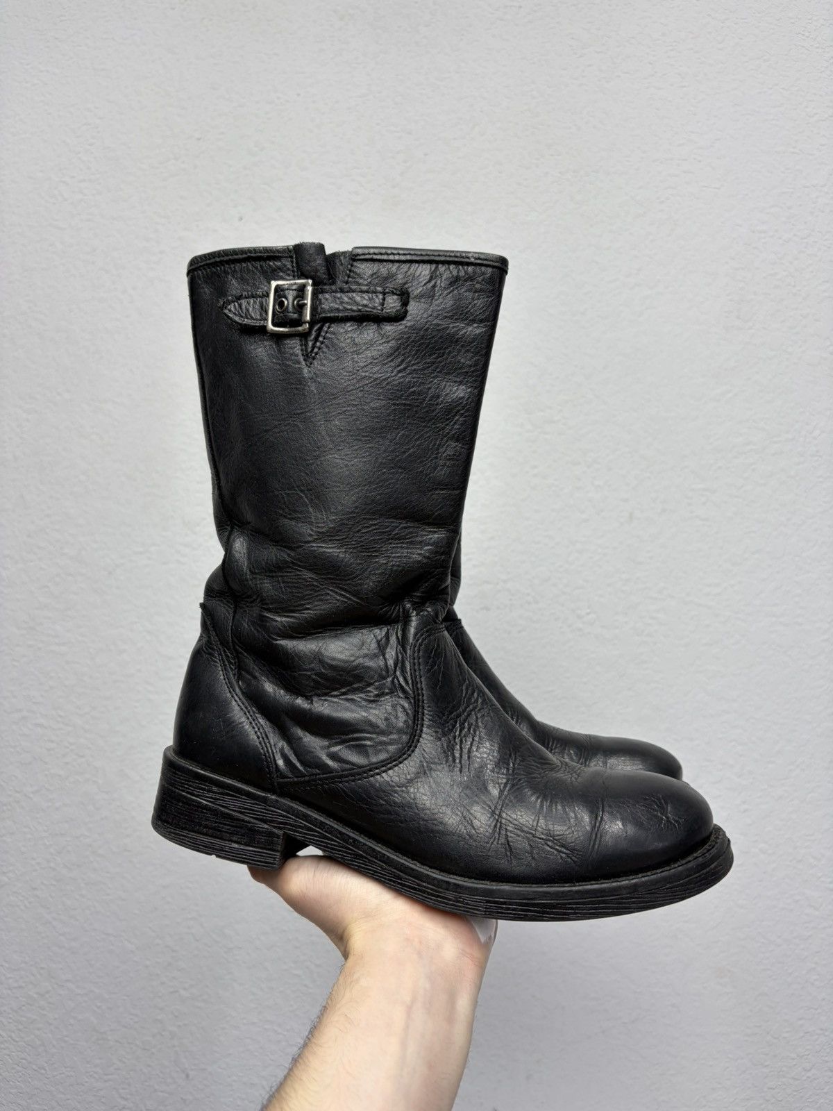 If Six Was Nine Double Buckle Black Moto Boots Red Wing Frye Guidi Inspired Size US 8 / EU 41 - 1 Thumbnail
