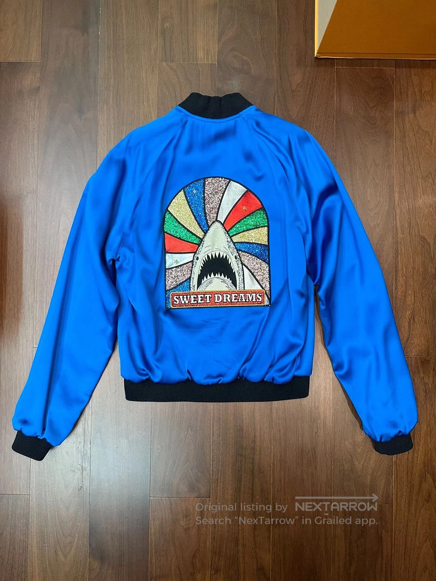 Saint Laurent Paris Saint Laurent Blue Satin Shark Bomber Jacket. Size US S / EU 44-46 / 1 - 1 Thumbnail