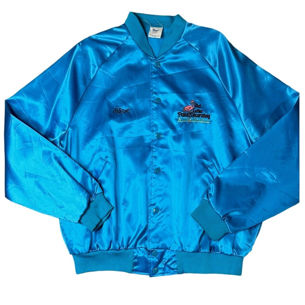 Vintage Vintage Satin Jacket "Steve" Embroidered Flamingo 80s Style Size US L / EU 52-54 / 3 - 1 Thumbnail