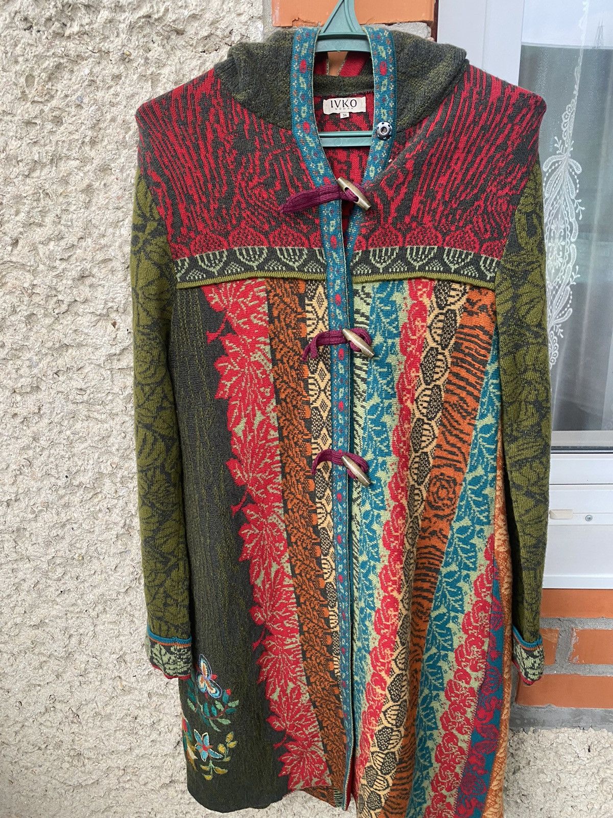Vintage IVKO Long Jasquard Jacket Renaissance Pattern Wool Knit Coat Size S / US 4 / IT 40 - 1 Thumbnail
