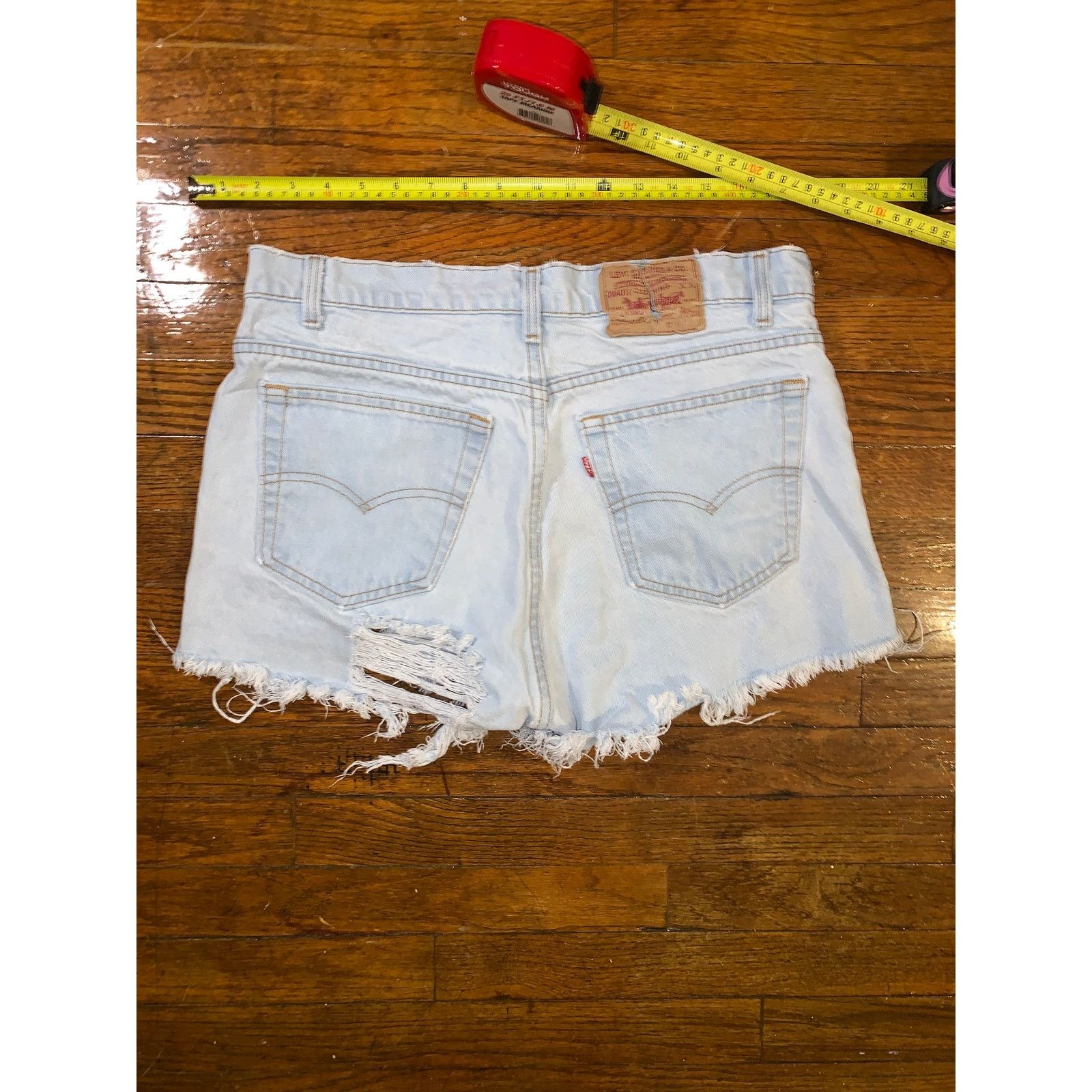 Levi's × Vintage VTG Levi's 505 Cut Off Denim Shorts Light Wash Distressed Size 31" - 6 Thumbnail