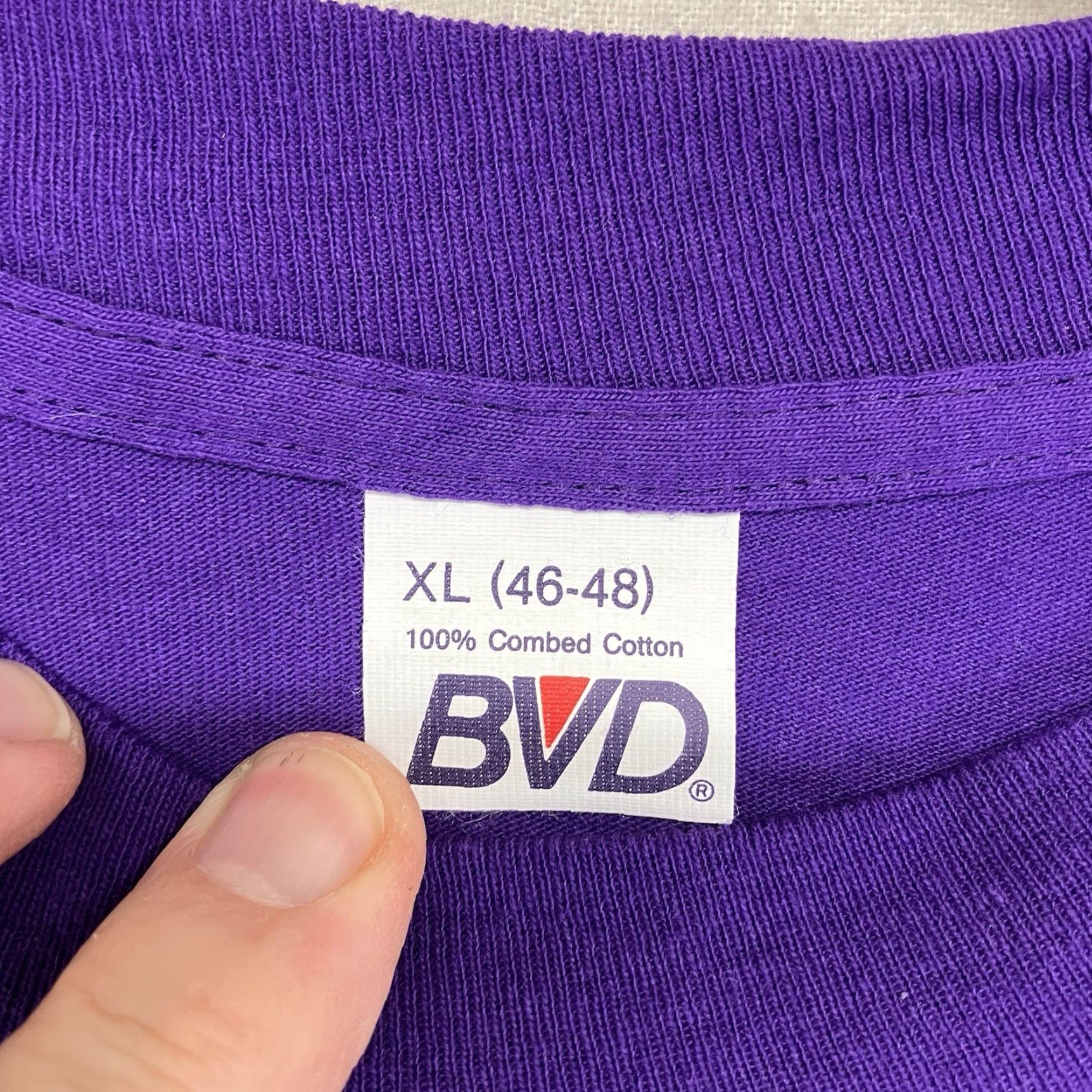 Vintage Vintage BVD Adult XL T-Shirt Men Short Sleeve Crew Neck Knit Cotton Purple Retro 90s Size US XL / EU 56 / 4 - 3 Thumbnail
