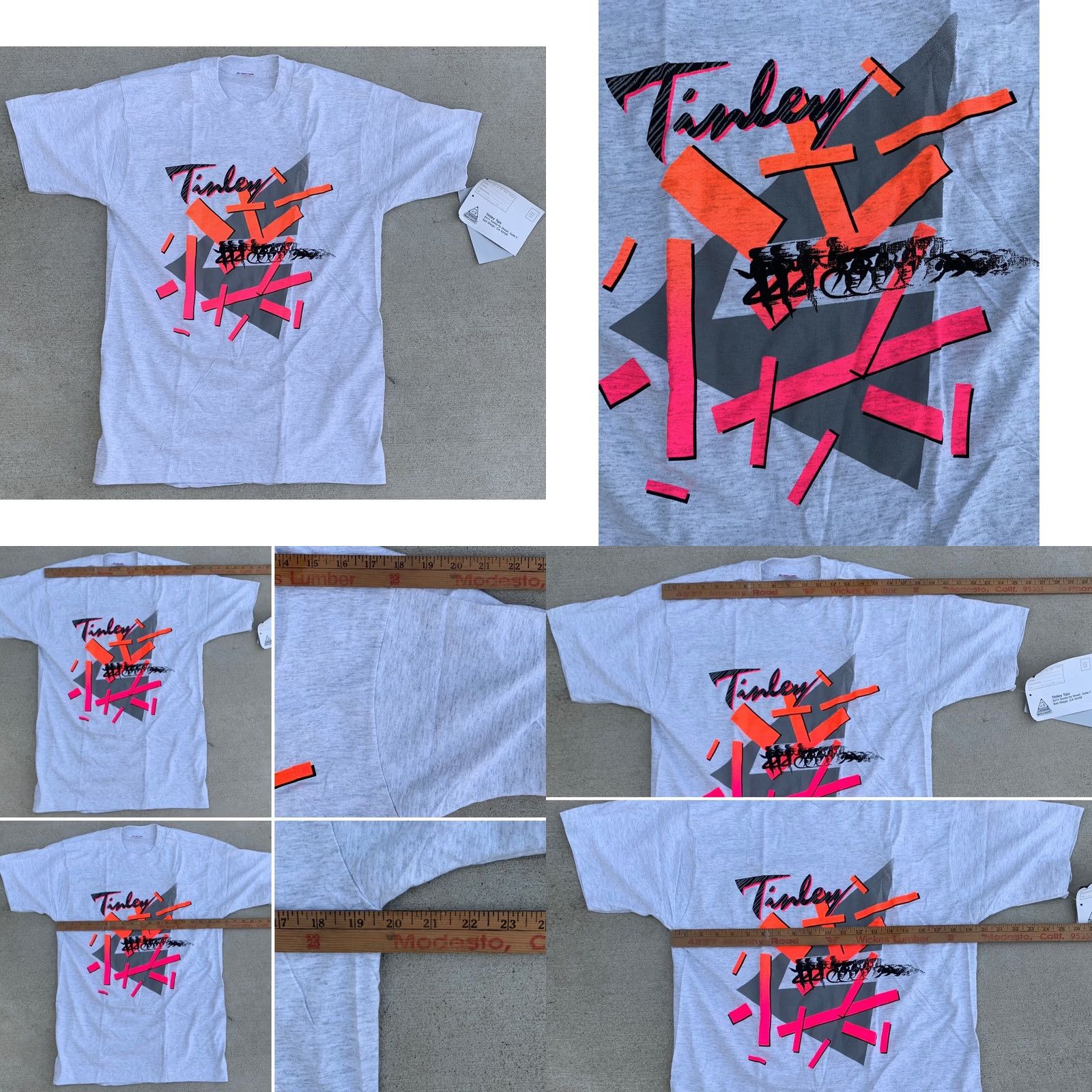 Fruit Of The Loom VINTAGE Fruit of the Loom Tinley t-shirt gray geometric neon graphics crew neck short sleeve L US Triathlon 90s Mens Tee Size US L / EU 52-54 / 3 - 8 Thumbnail