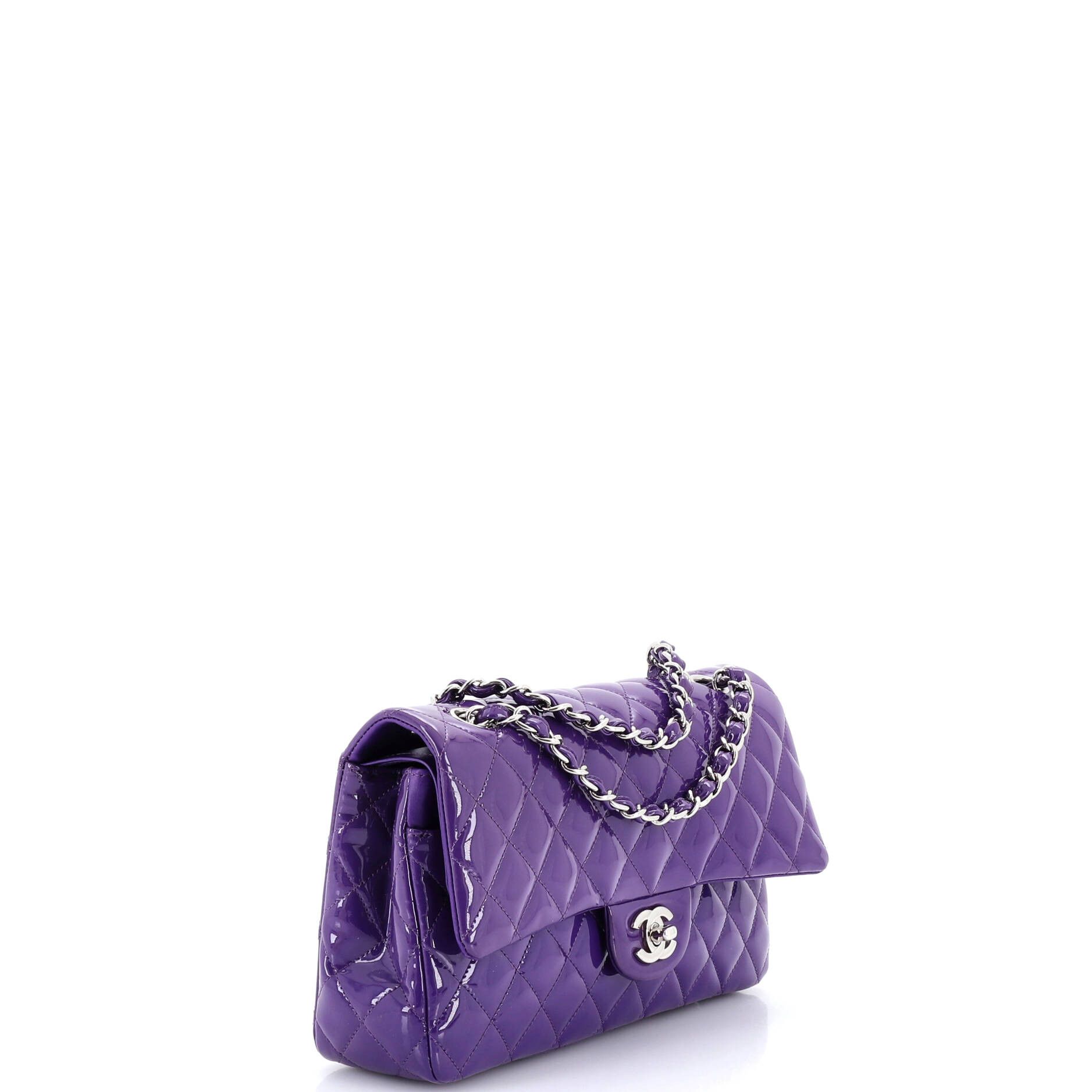 Chanel Classic Double Flap Bag Quilted Patent Medium in Purple, Women's