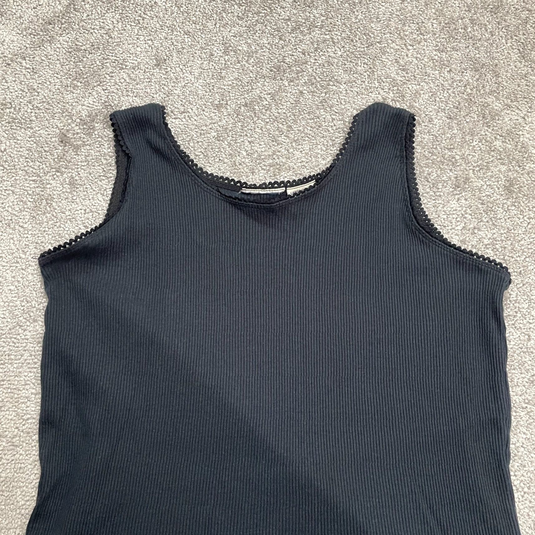 Faded Glory Faded Glory Tank Top Womens L Black Lace Trim Basic Knitted Sleeveless Shirt Casual | Regular Fit Size L / US 10 / IT 46 - 3 Thumbnail