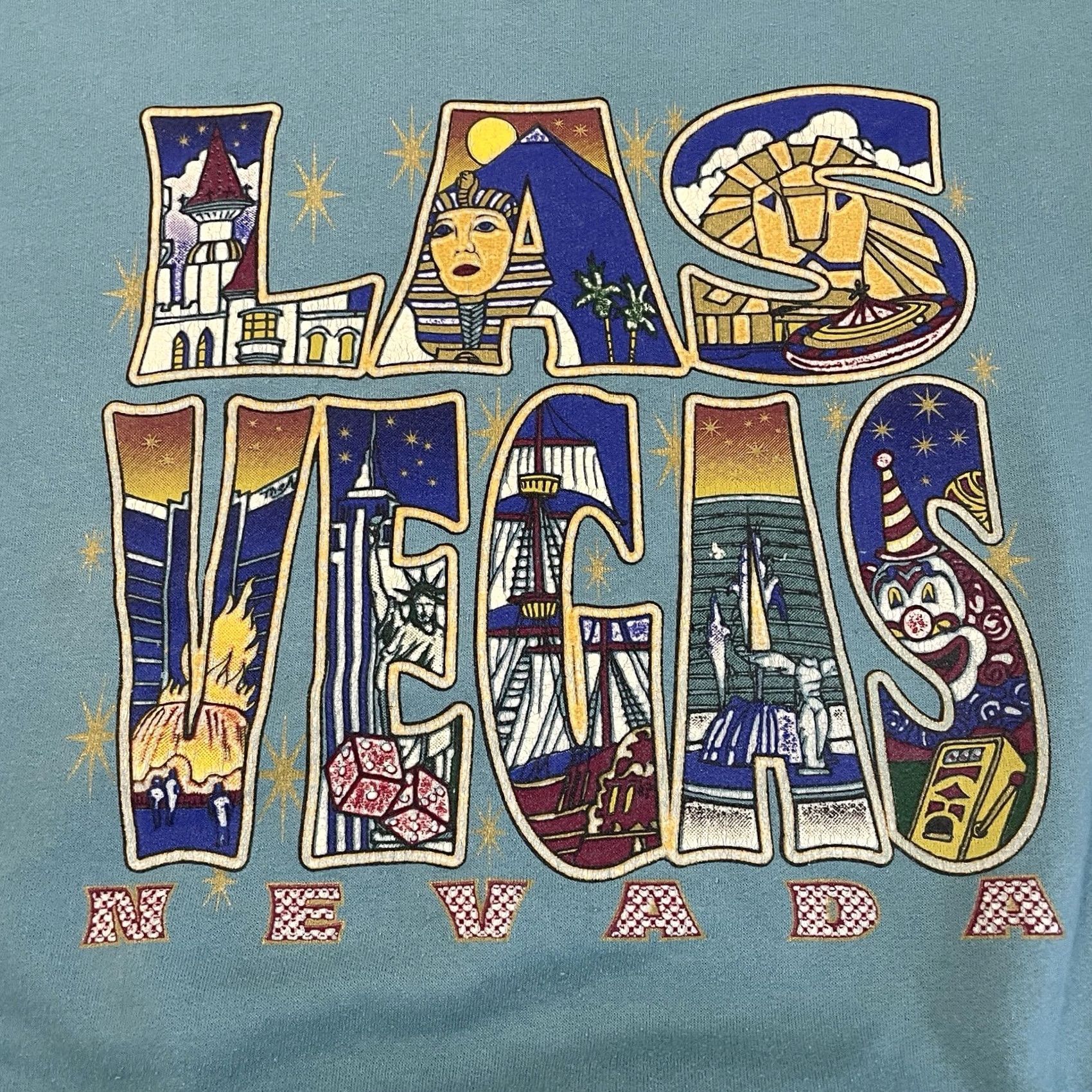 Hanes VINTAGE Las Vegas Sweatshirt Adult Medium Blue Crewneck Nevada Art 90s Y2K Mens Size US M / EU 48-50 / 2 - 5 Thumbnail