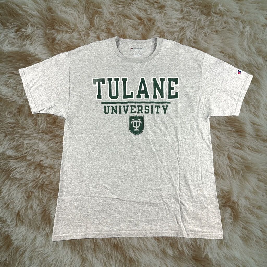 Champion Tulane University T-Shirt Mens Large Gray Short Sleeve Graphic Tee, Men's