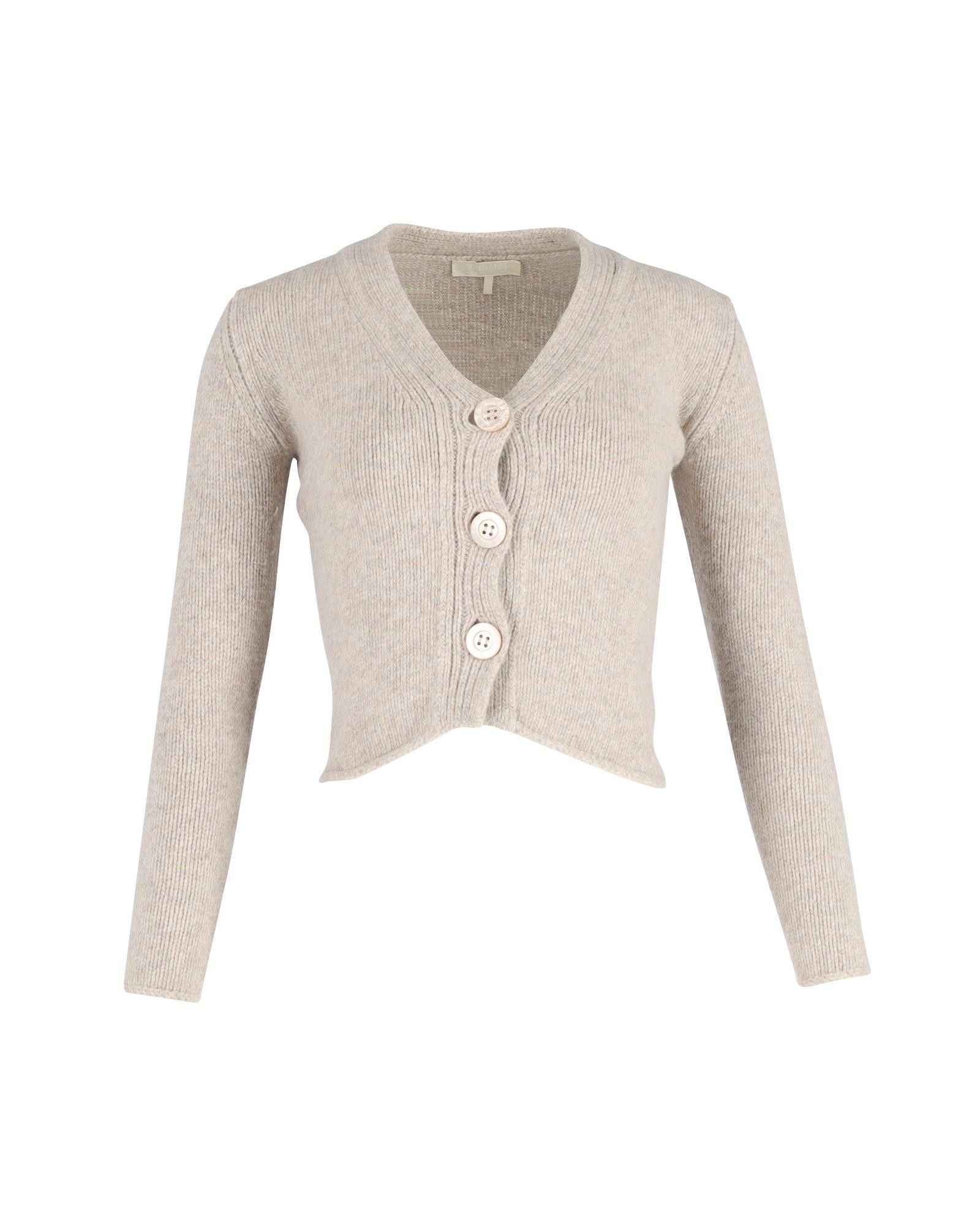 image of Max Mara Button-Front Beige Wool Cardigan, Women's (Size Small)