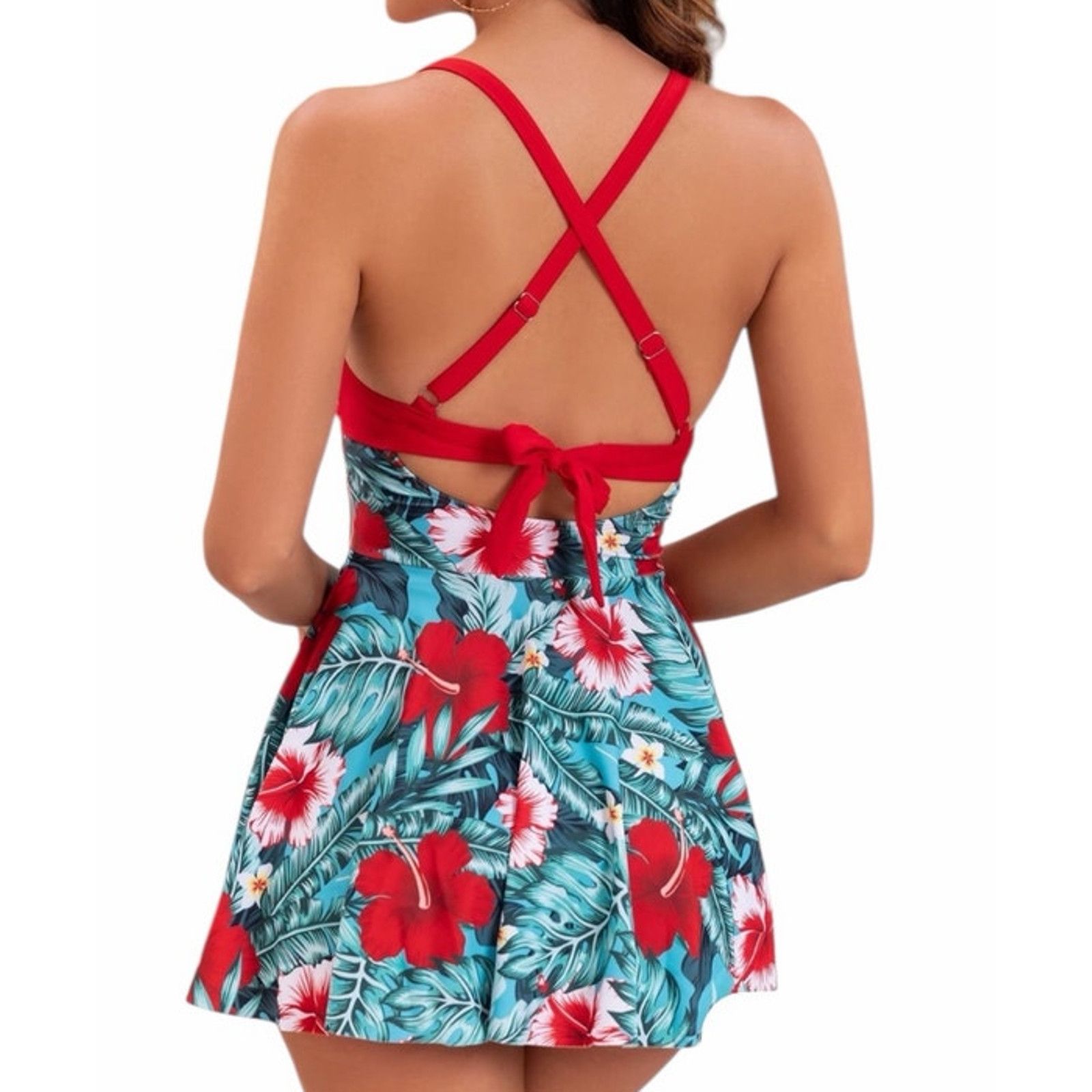 Other B2prity Red Blue One Piece Skirt V-Neck Wrap Back Swimsuit Size ONE SIZE - 3 Thumbnail