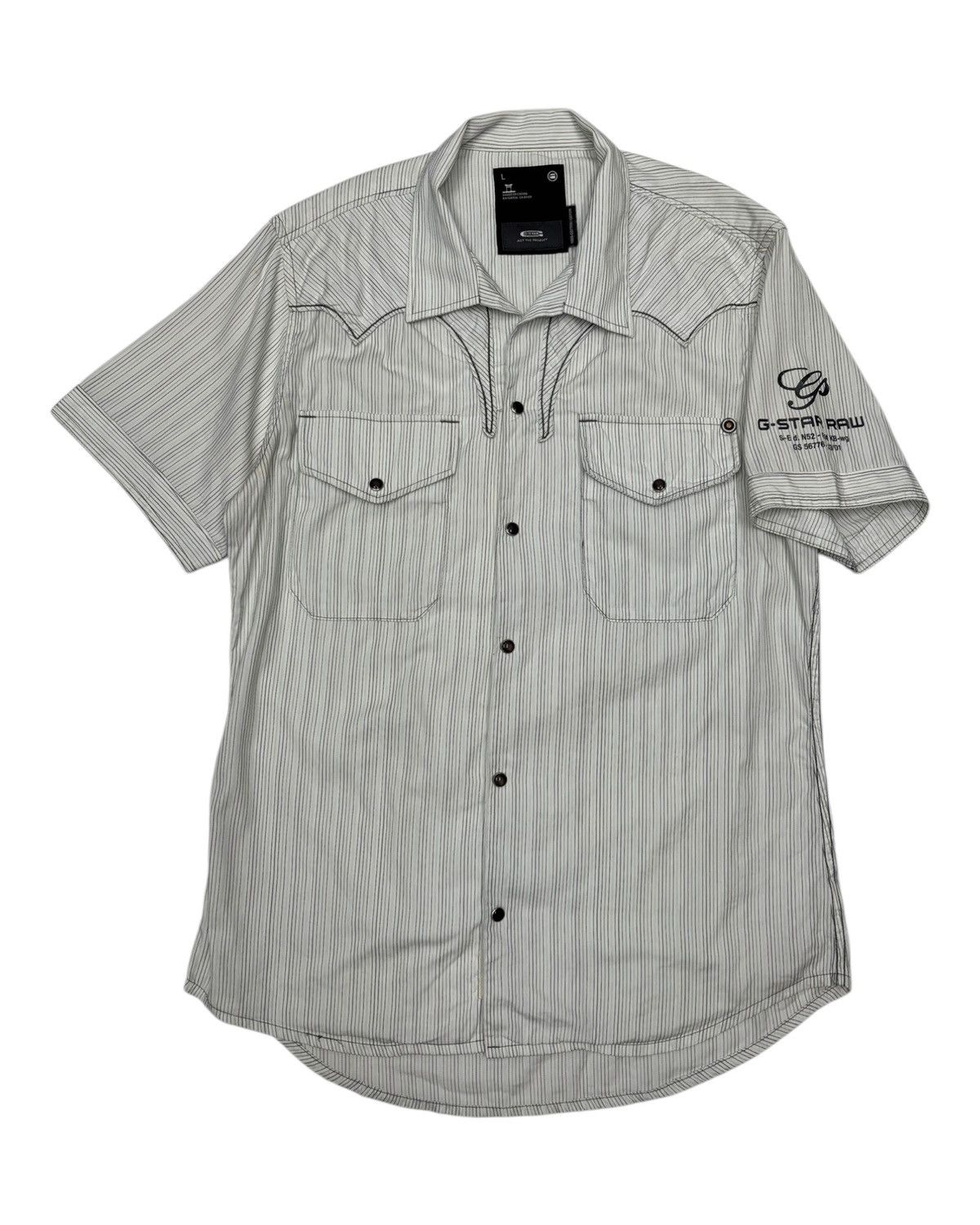 Yohji Yamamoto 🔥DEVIL STRIPE SHIRT S/S BUTTON SNAP YOHJI STYLE BY GSTAR Size US M / EU 48-50 / 2 - 3 Thumbnail