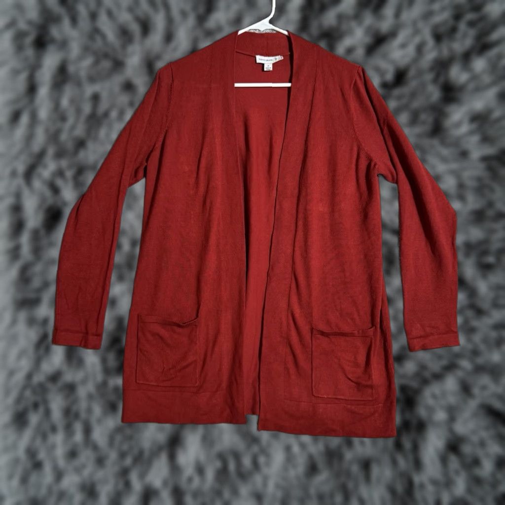 Vintage Susan Graver Cardigan Sweater Womens Medium Office Open Front Lagenlook Coastal Red Lightweight Knit Pocket Pockets Size M / US 6-8 / IT 42-44 - 1 Thumbnail