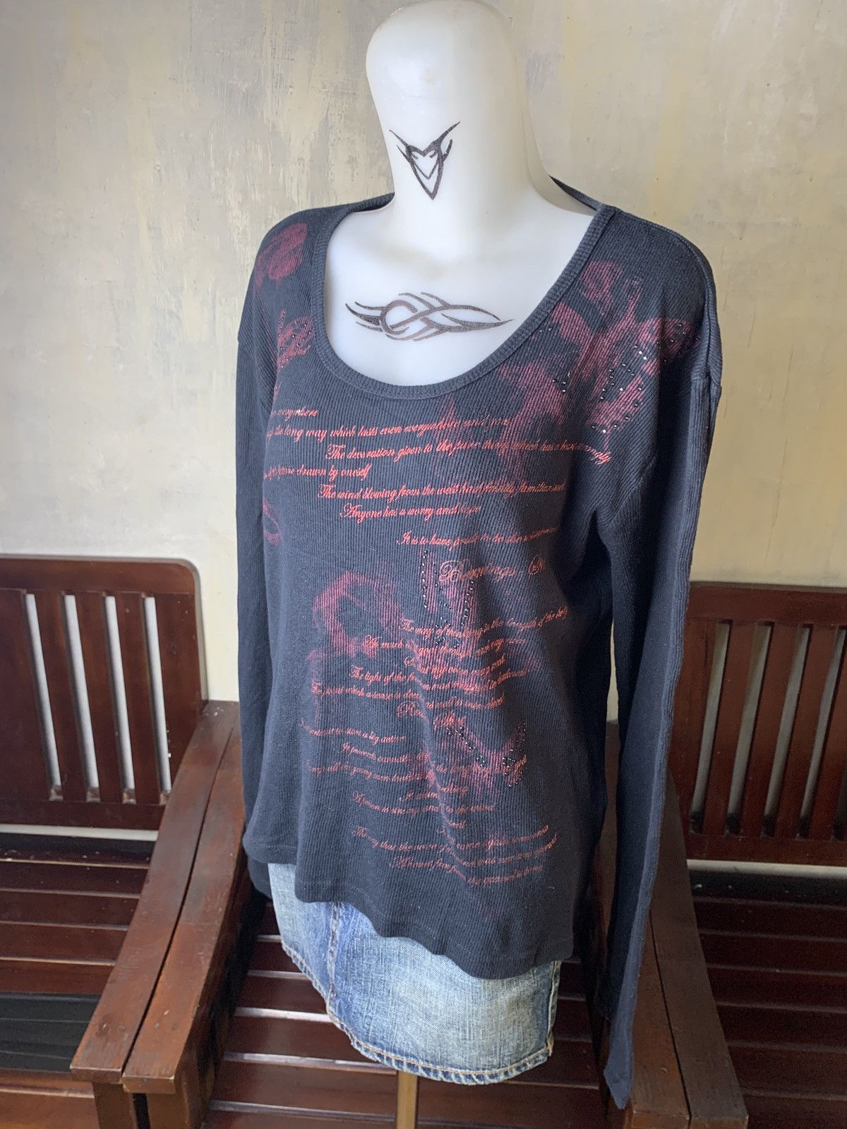 BERNINGS SHO 2000s Bernings Sho Japan Smokey Poem Letters Longsleeve Top Size L / US 10 / IT 46 - 2 Thumbnail