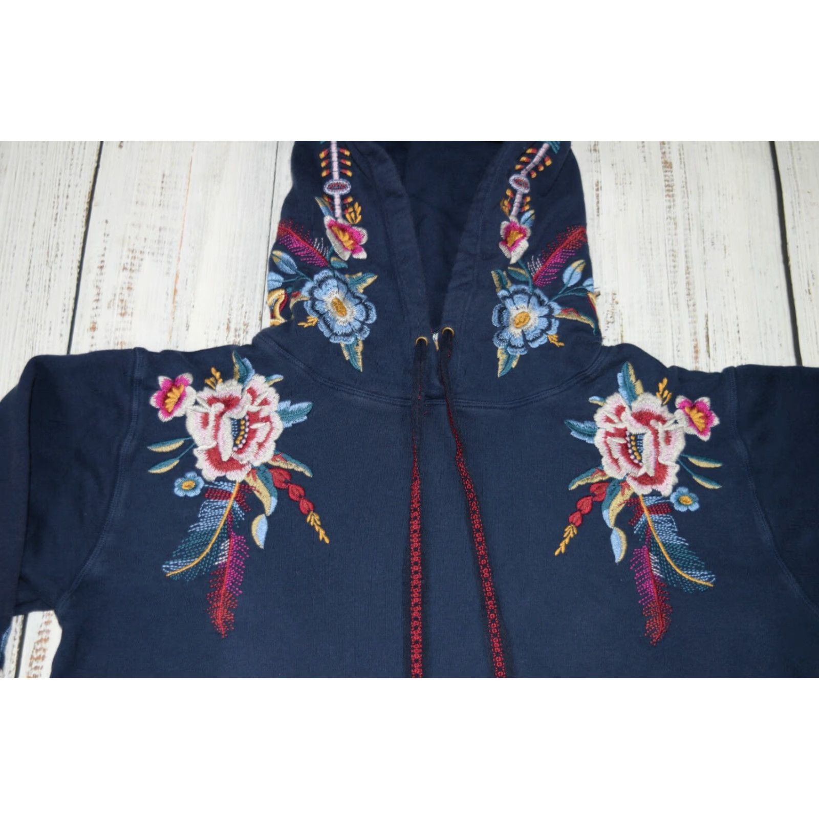 Johnny Was JOHNNY WAS Floral Pullover Hoodie Deep Blue Cotton Womens S Size S / US 4 / IT 40 - 3 Thumbnail