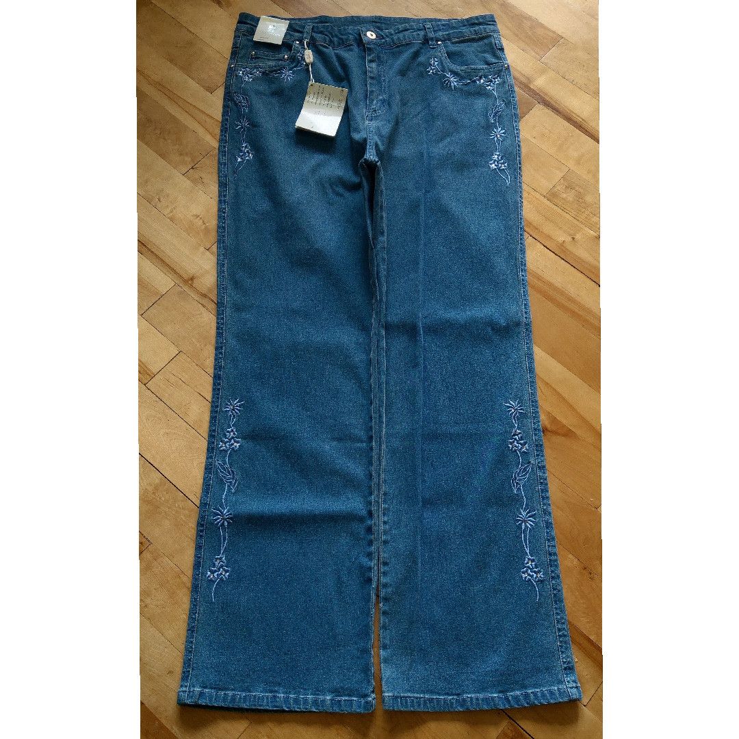 Japanese Brand × Vintage Embroidered Flower Flared Pants y2k opium raver Vintage Wide Size 35" - 1 Thumbnail