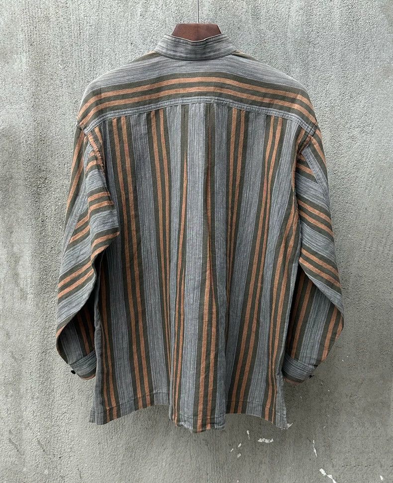 Issey Miyake Issey Miyake Grey brown cotton and linen retro striped shi Size US S / EU 44-46 / 1 - 2 Thumbnail