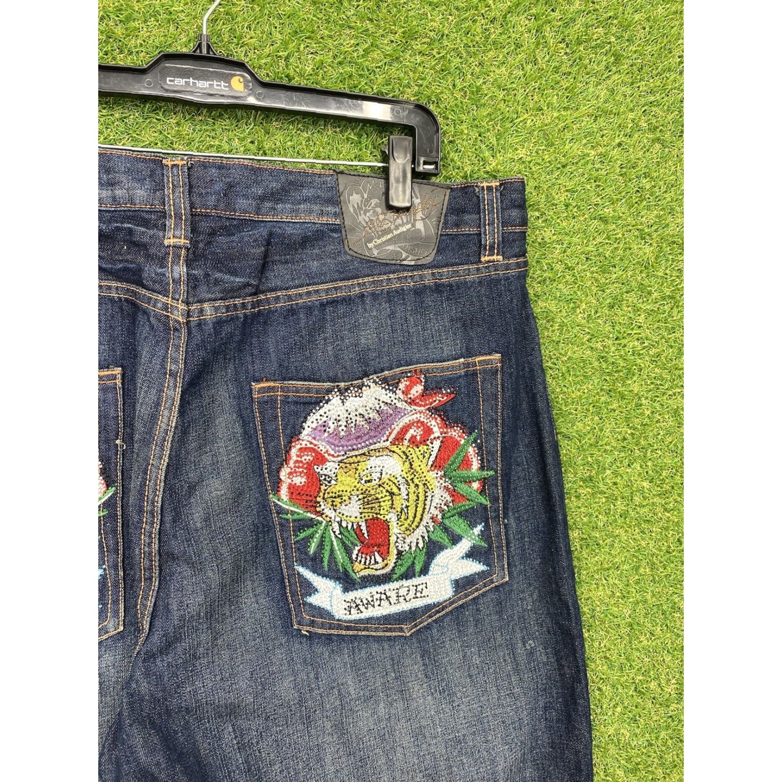 Ed Hardy VINTAGE Ed Hardy Jeans Mens 42x34 Baggy Relaxed Denim Blue 90s Tiger Logo Rock Mens Regular Jeans SJ? Size US 42 / EU 58 - 4 Thumbnail