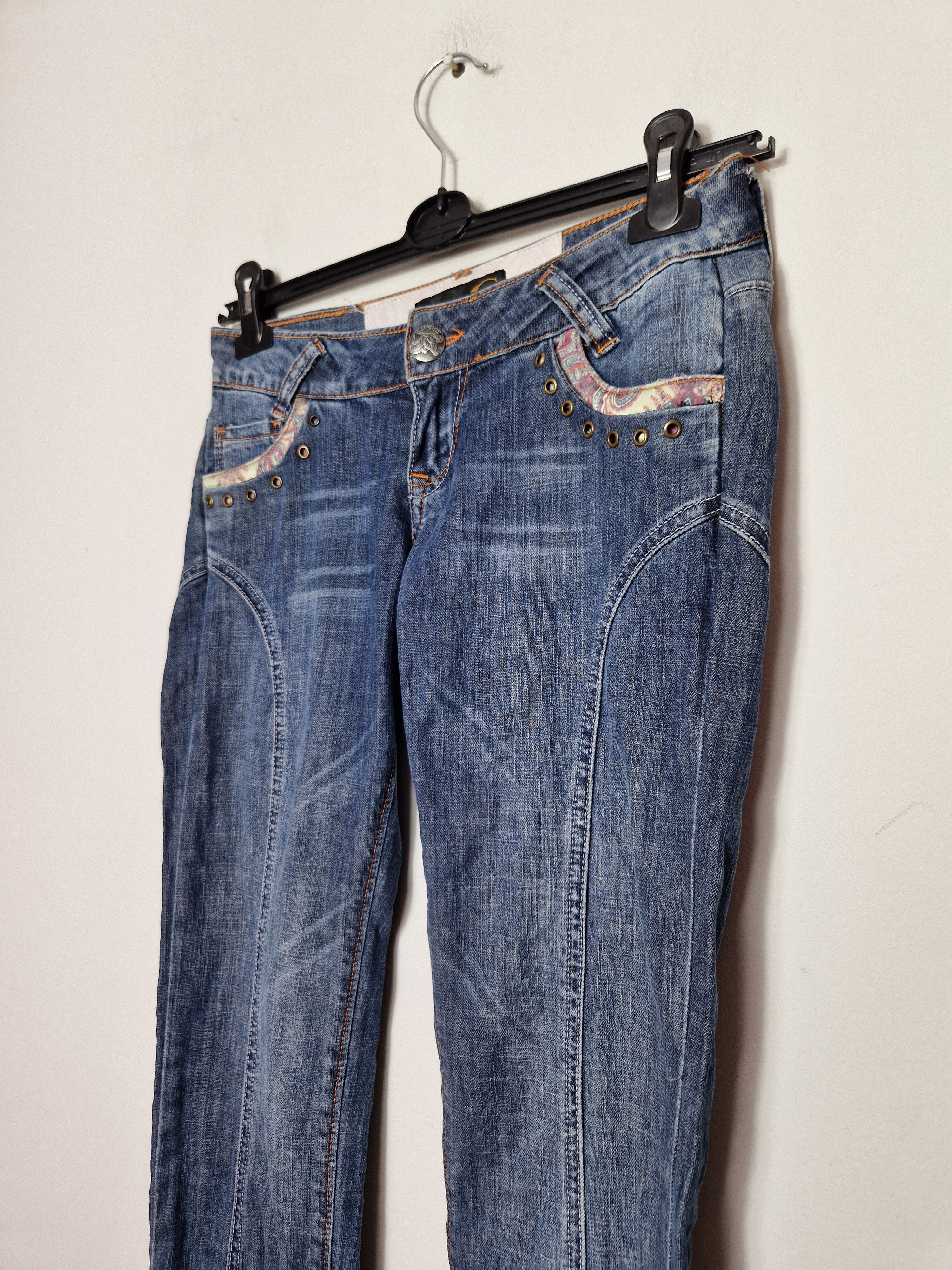 Just Cavalli × Roberto Cavalli Roberto Cavalli vintage embroided y2k denim pants Size 33" - 2 Thumbnail