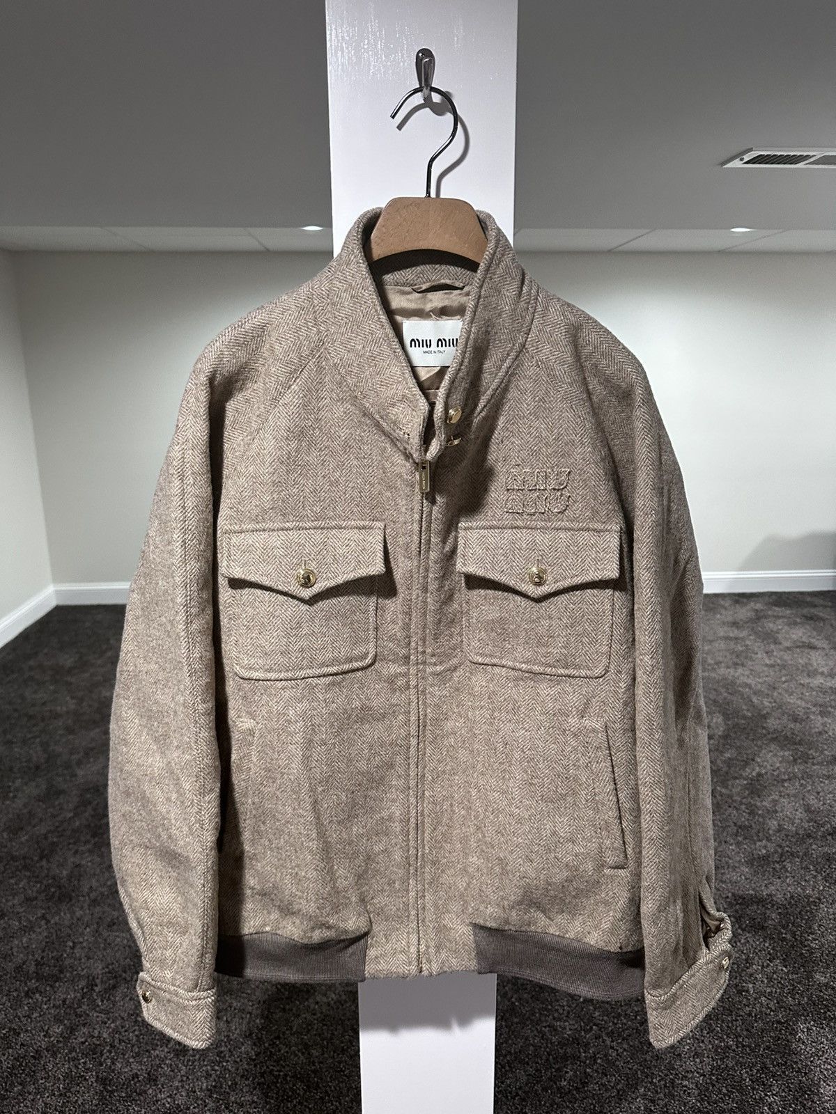 Miu Miu Miu Miu Brown / Biege Chevron Cord Logo Blouson Zip Jacket Size M / US 6-8 / IT 42-44 - 1 Thumbnail