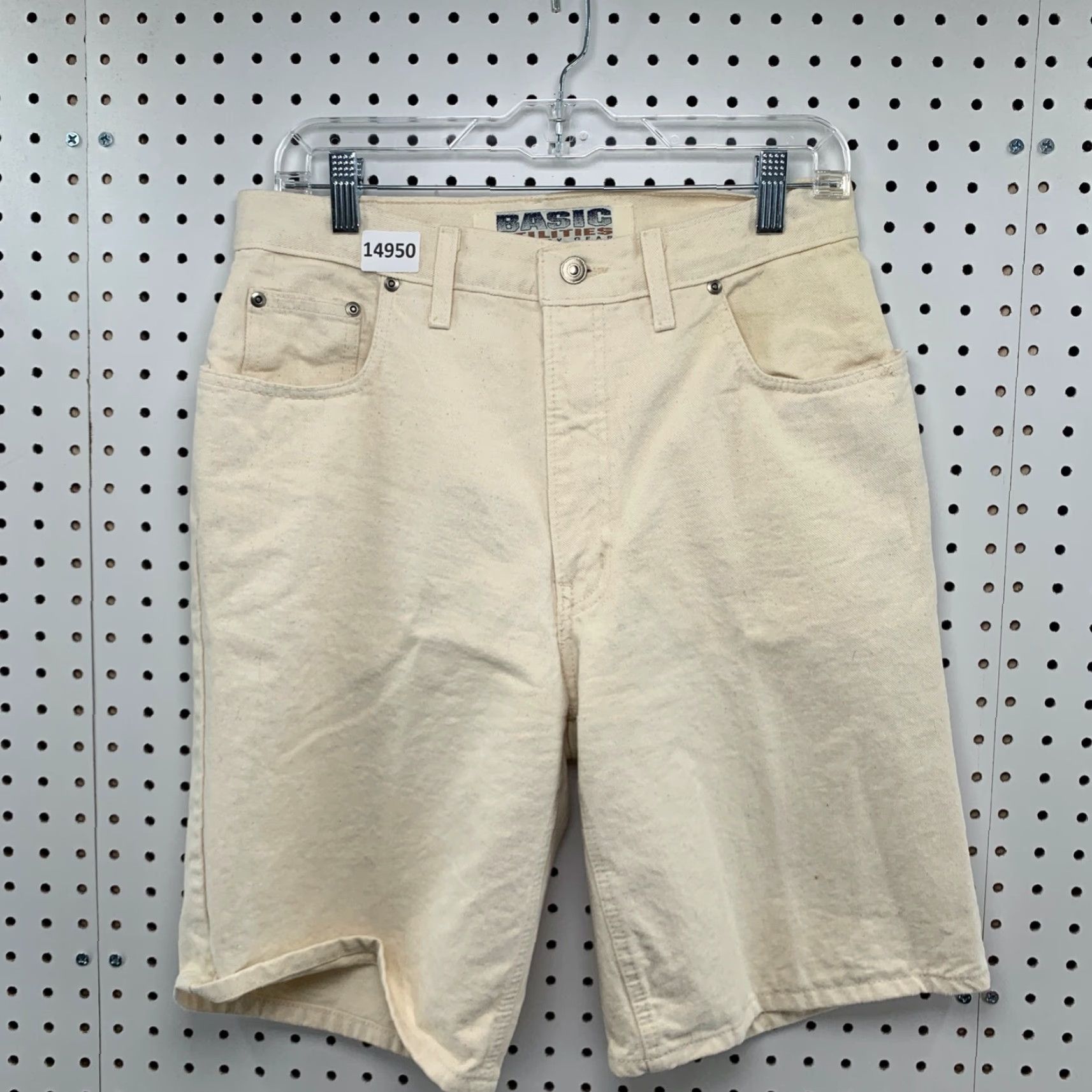 Denime VINTAGE Basic Utilities Denim Shorts Mens 32 Beige Inseam 11 30 in Waist Flat Front Pockets Regular Fit Summer Mens Beige Denim Shorts Size US 32 / EU 48 - 2 Thumbnail
