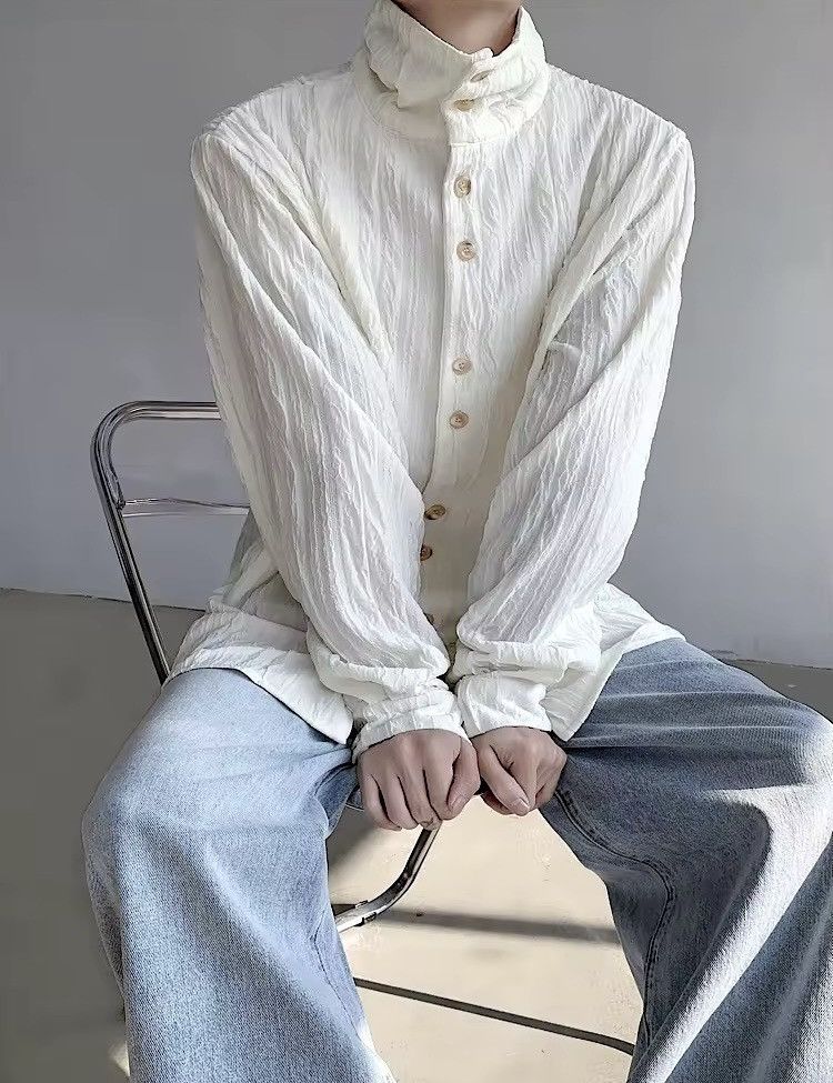 Japanese Brand × Vintage Retro vintage high neck crinkle button up shirt Size US M / EU 48-50 / 2 - 7 Thumbnail