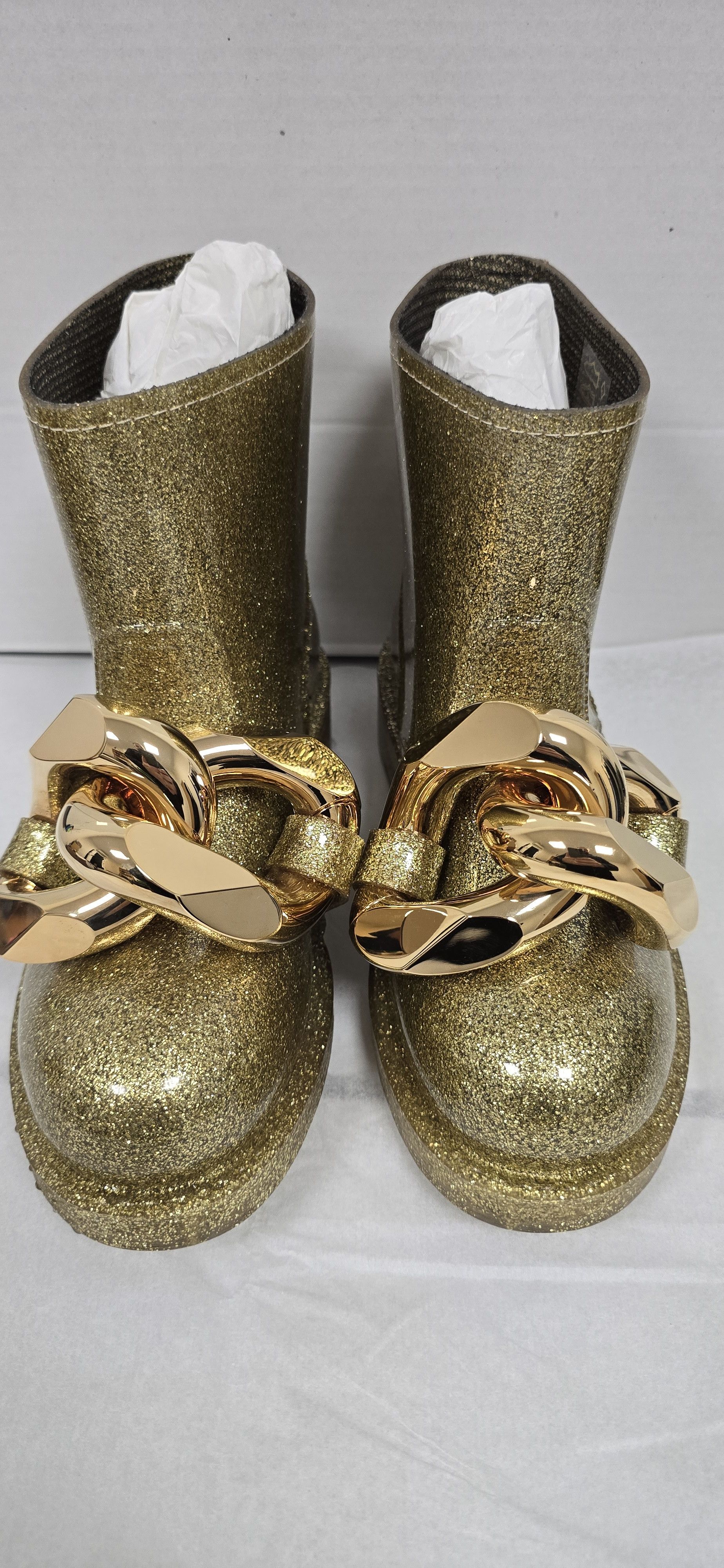 JW Anderson Gold Glitter Chain Rubber Rain Boots Wellies $400 Size US 7 / IT 37 - 1 Thumbnail