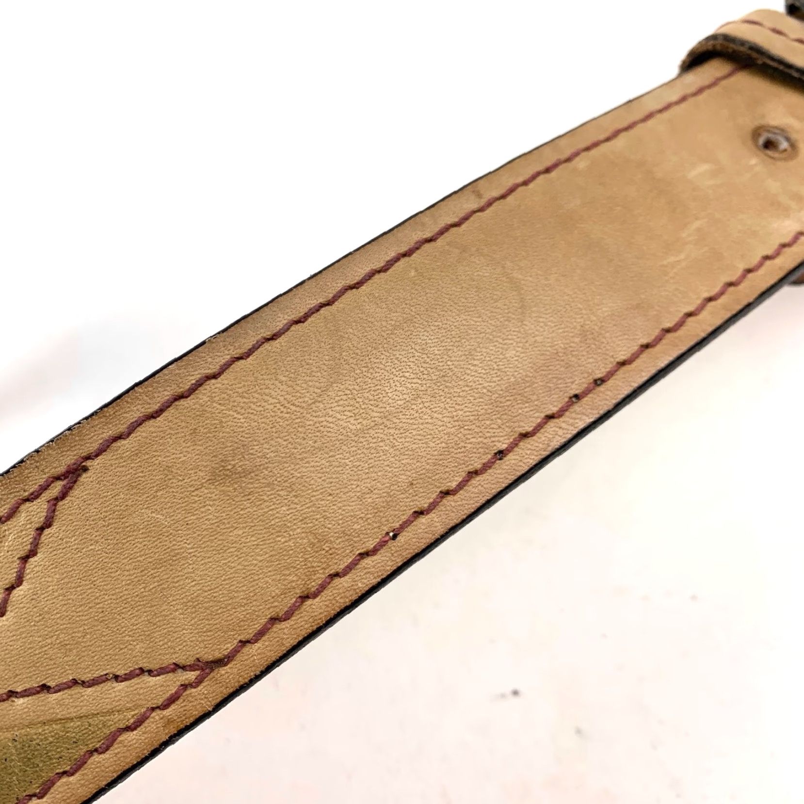 Vintage VINTAGE Potter's Dry Goods Men's Tan Leather Belt 1.5" Buckle Size 36 Cowhide Leather Belt Gold Buckle Mens Size 36 - 3 Thumbnail