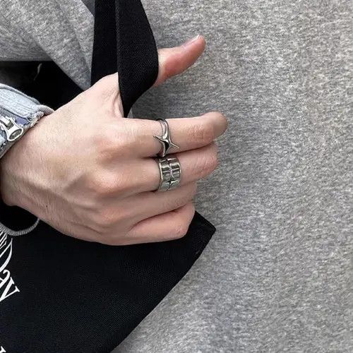 Jewelry 925 Silver y2k Star Rings, Irregular Ring Set Size ONE SIZE - 5 Thumbnail