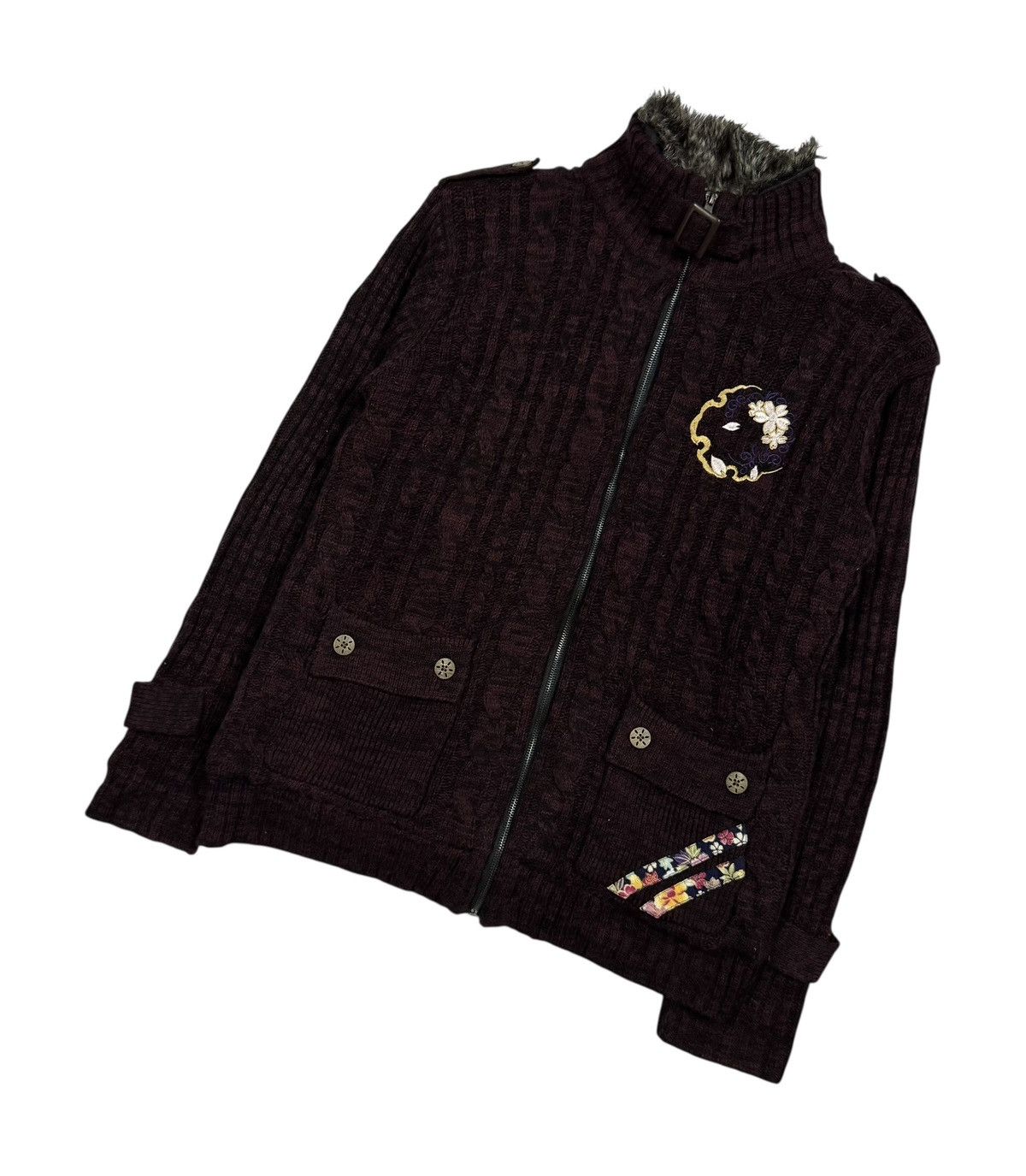 Japanese Brand Vtg🔥Japanese Brand Cable Knit Zipper Inner Fur Sweater Size US L / EU 52-54 / 3 - 7 Thumbnail