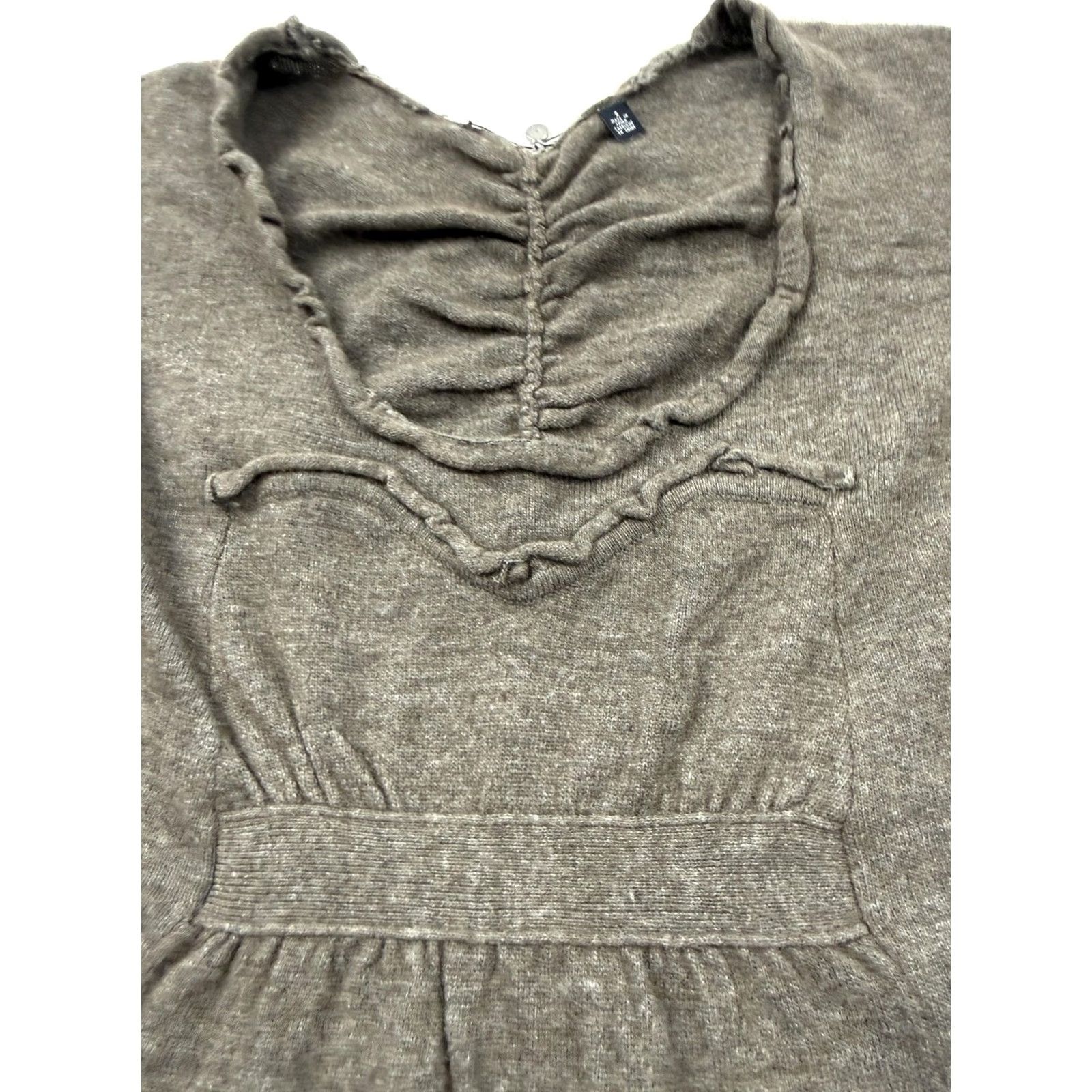 Vintage Knitted & Knotted Sweater Dress Womens S Short Cap Sleeve Brown Knit Ruffle Pullover Casual Fall Winter Size S / US 4 / IT 40 - 2 Thumbnail