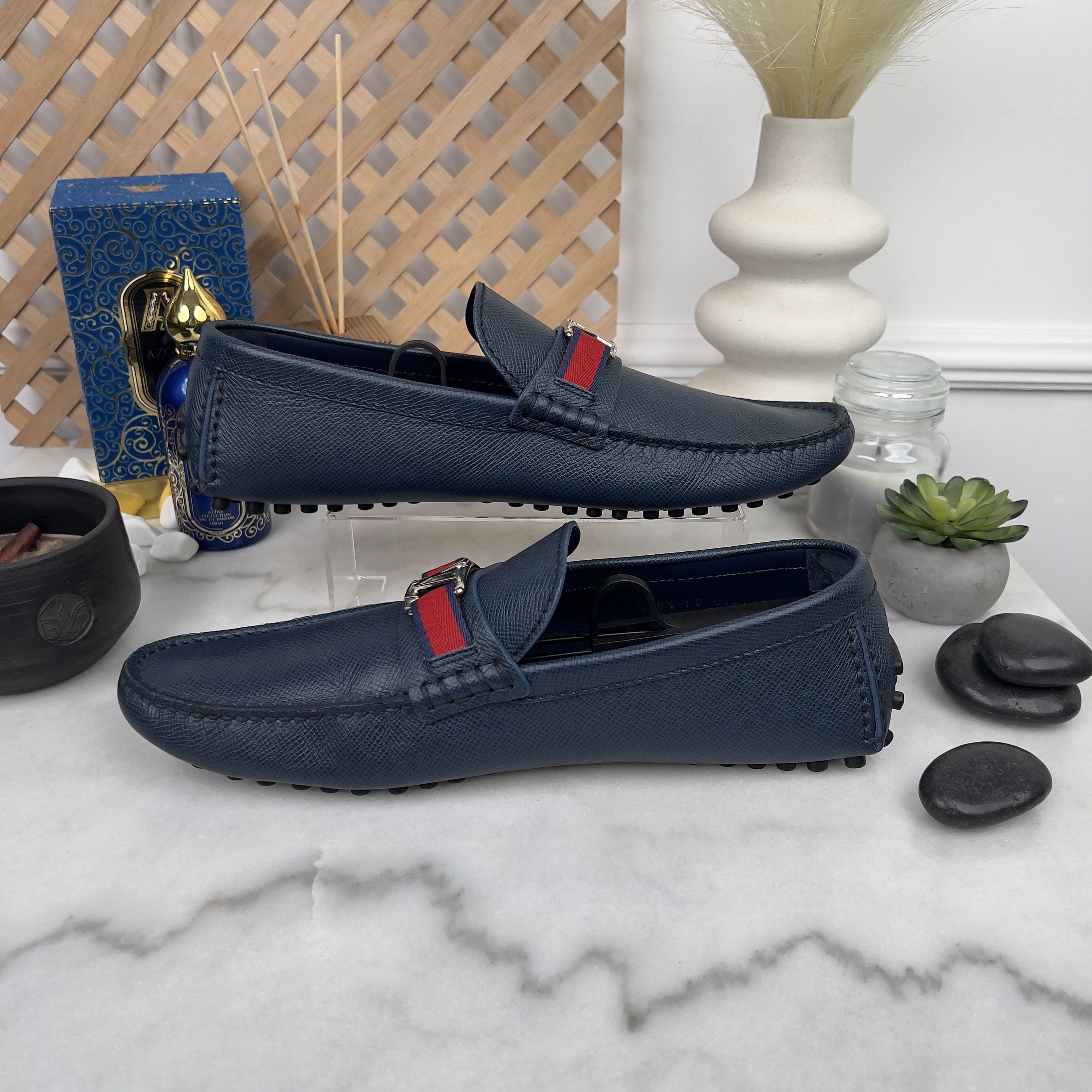 Louis Vuitton Hockenheim Moccasins Blue Taiga Leather Size US 9.5 / EU 42-43 - 8 Thumbnail