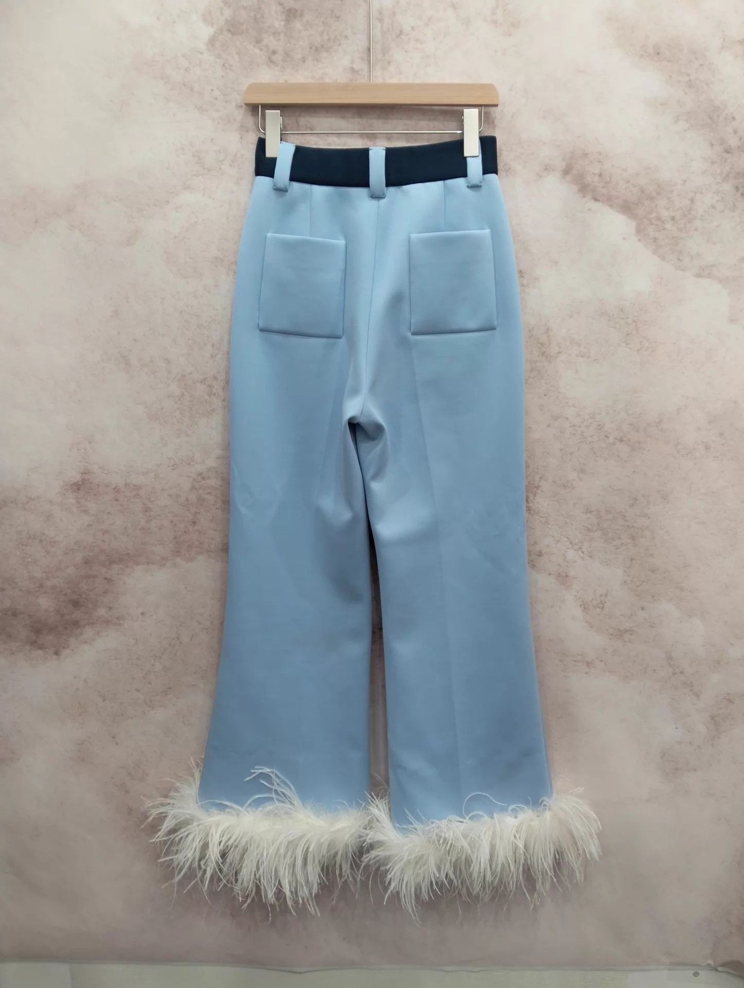 Miu Miu MIU MIU Blue Fur Trim Wide Leg Pants Size 40 Size 27" / US 4 / IT 40 - 2 Thumbnail